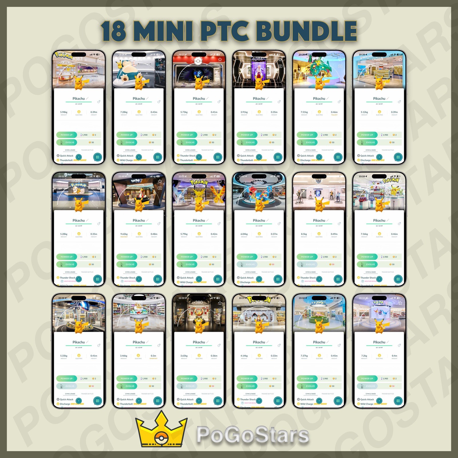 Pokémon PTC GO – Shiny Pikachu – Pokemon Center X18 Bundle✨Special Background✨
