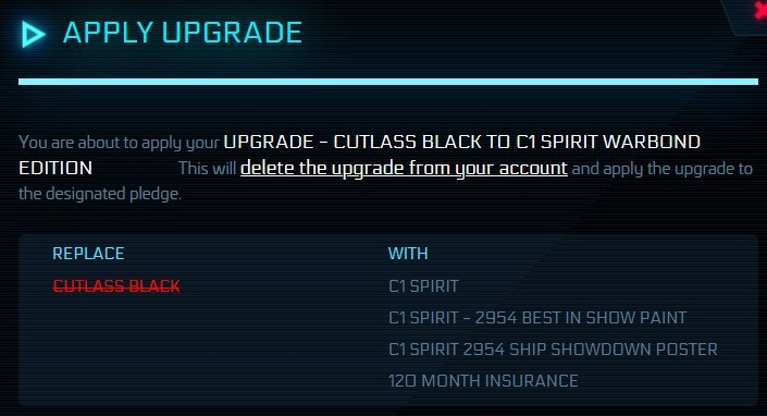 STAR CITIZEN – SHIP UPGRADE TO C1 SPIRIT BIS 2954 – CCU SELECTION