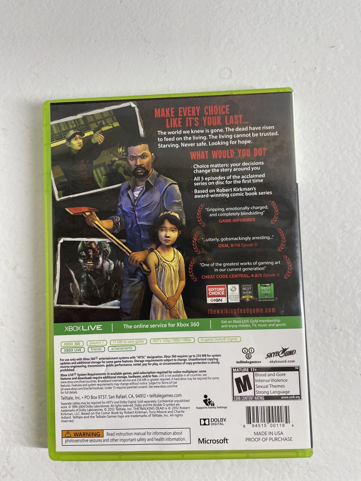 The Walking Dead : A Telltale Games Series (Microsoft Xbox 360, 2012)