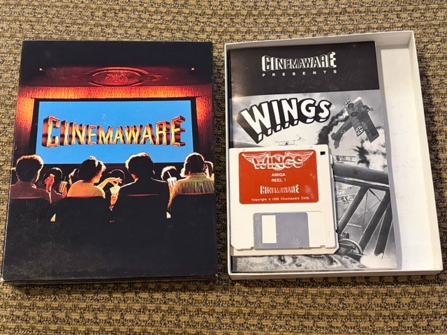 WINGS CINEMAWARE AMIGA GAME W/ BOX + PAPERS CLASSIC COMPUTER SEE PICS
