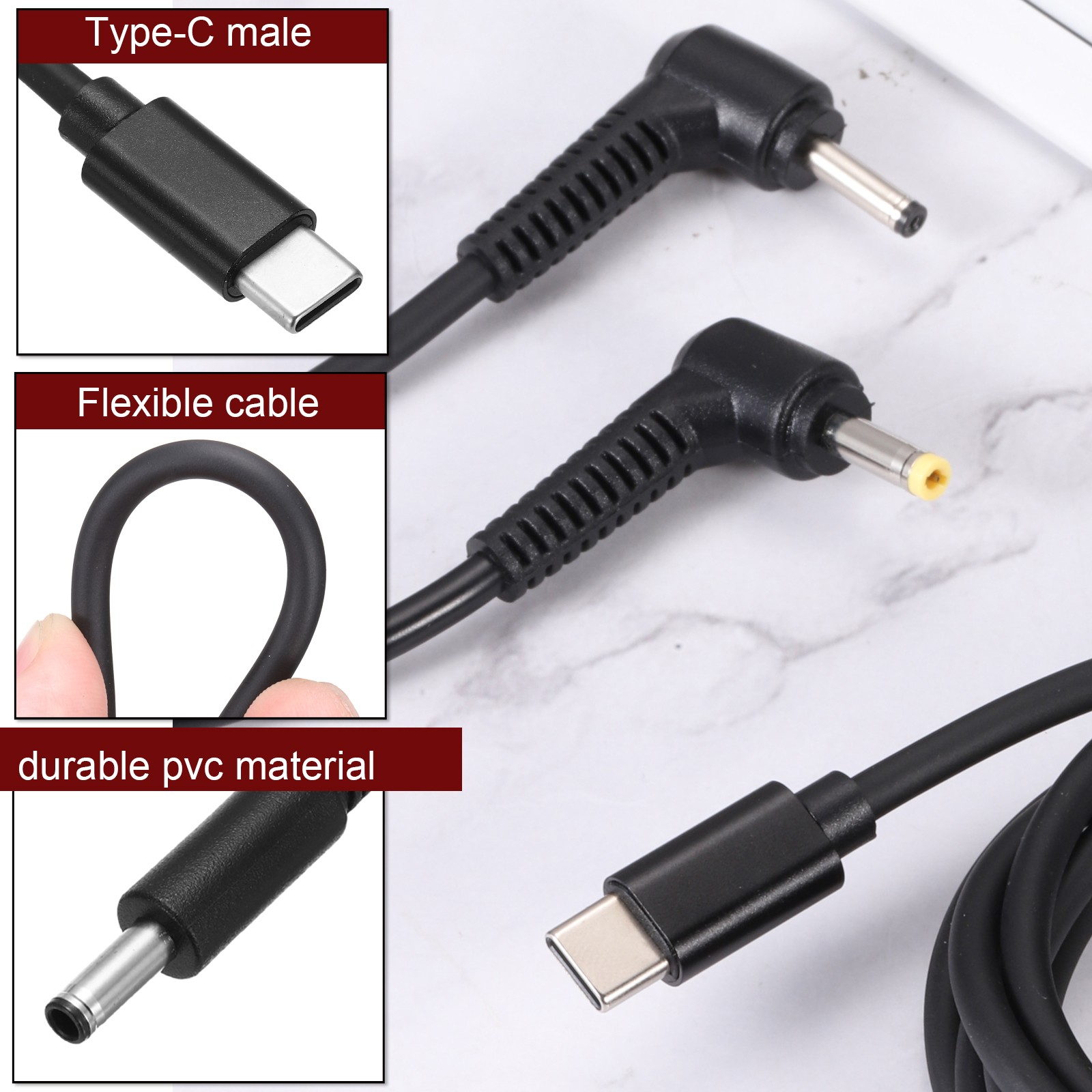 4.9FT USB C to DC PD Power Fast Charging Cable, 4.5mmx3mm 65W/20V(Black)