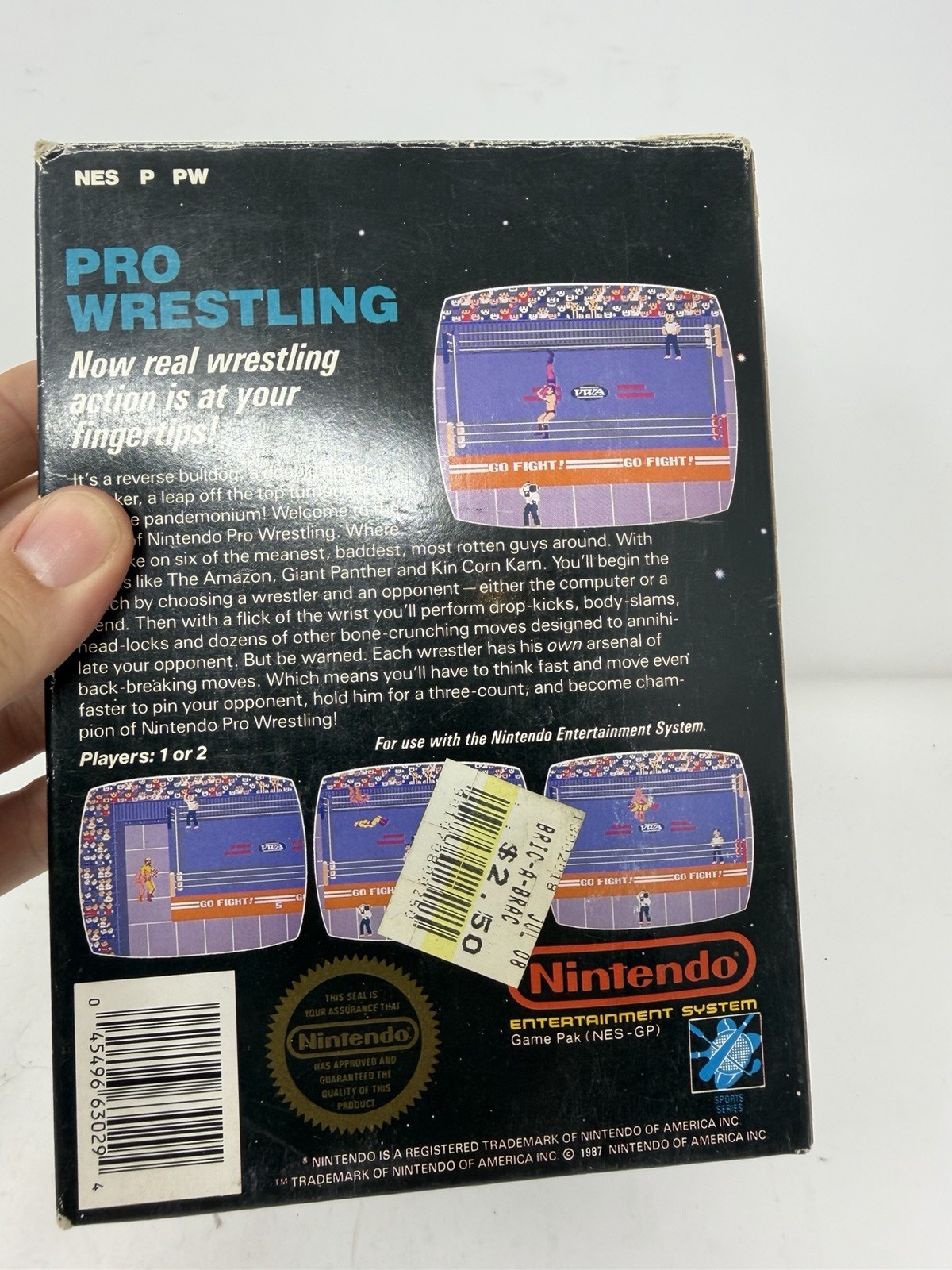 Pro Wrestling (Nintendo NES, 1987) Complete CIB 3-Screw Cart