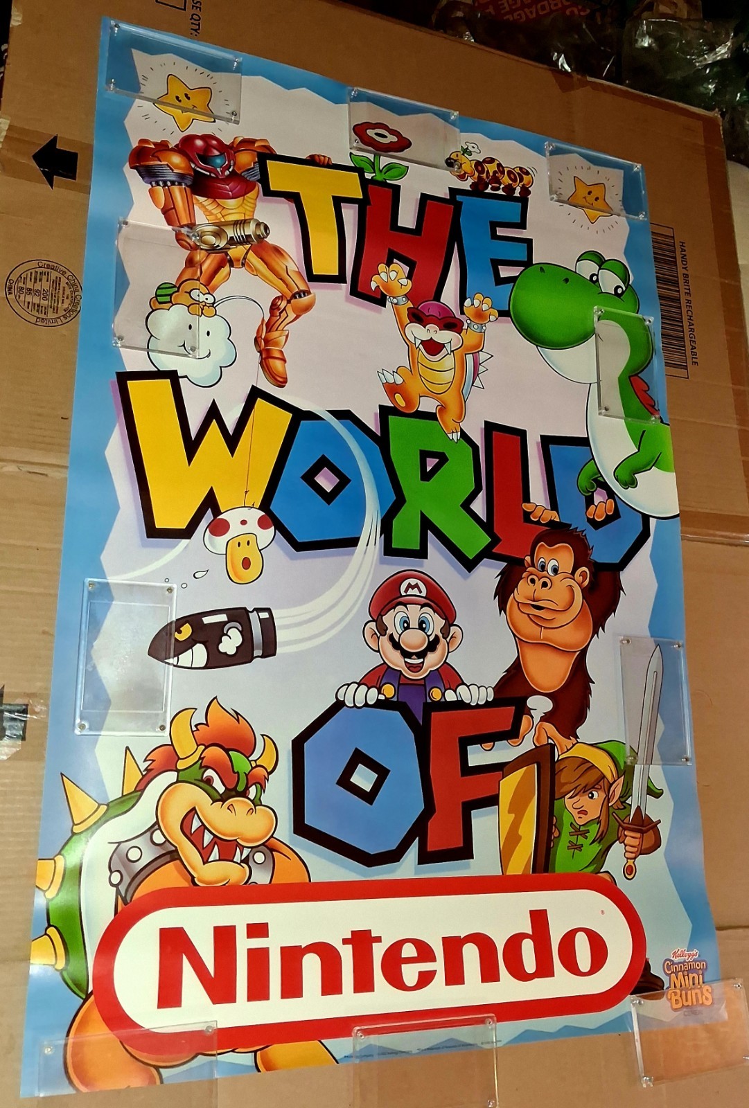 1992 WORLD OF NINTENDO VTG PROMOTIONAL POSTER KELLOGGS CINNAMON MINIBUNS 38″x25″