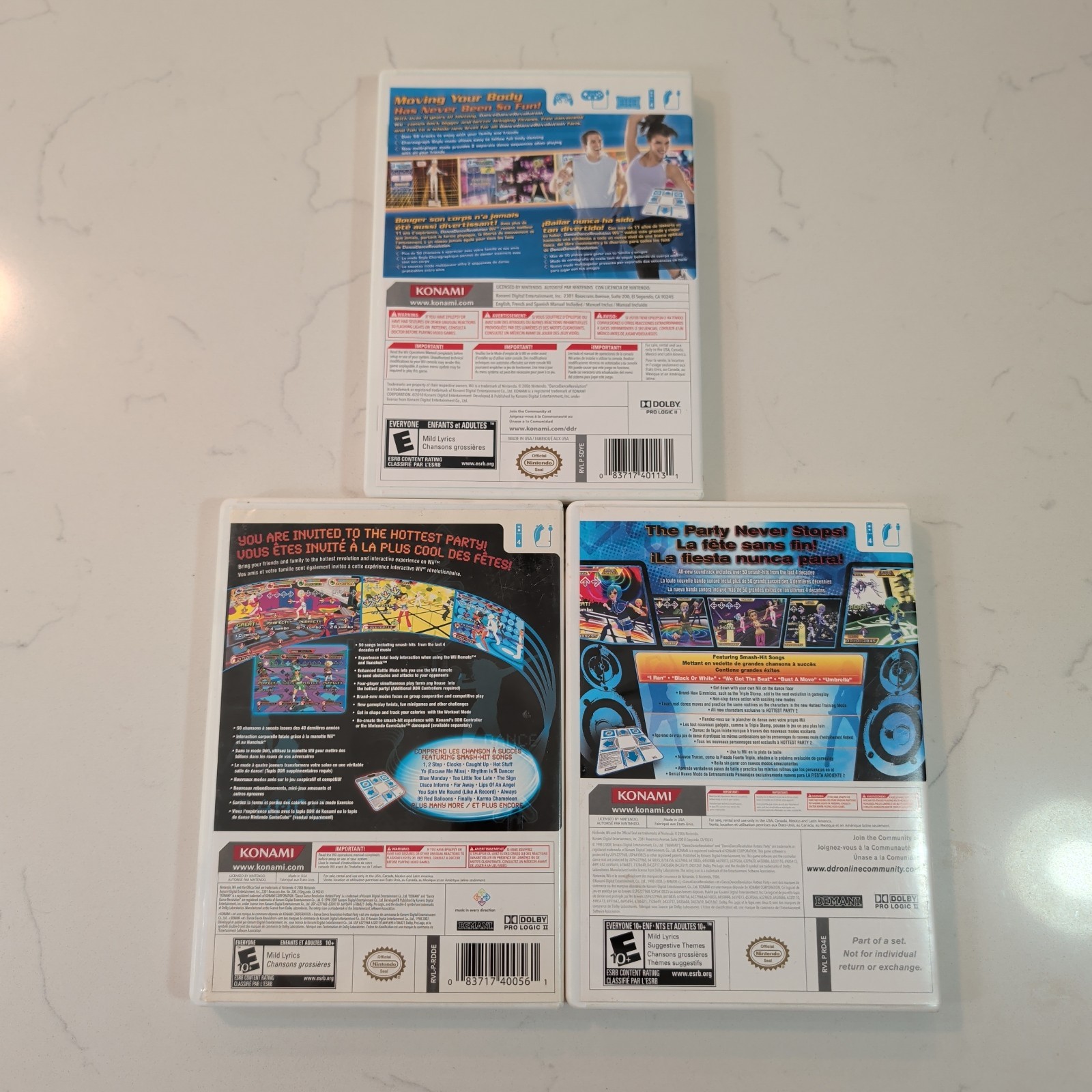 Dance Dance Revolution + Hottest Party 1 & 2 Nintendo Wii Video Game Lot No Mat