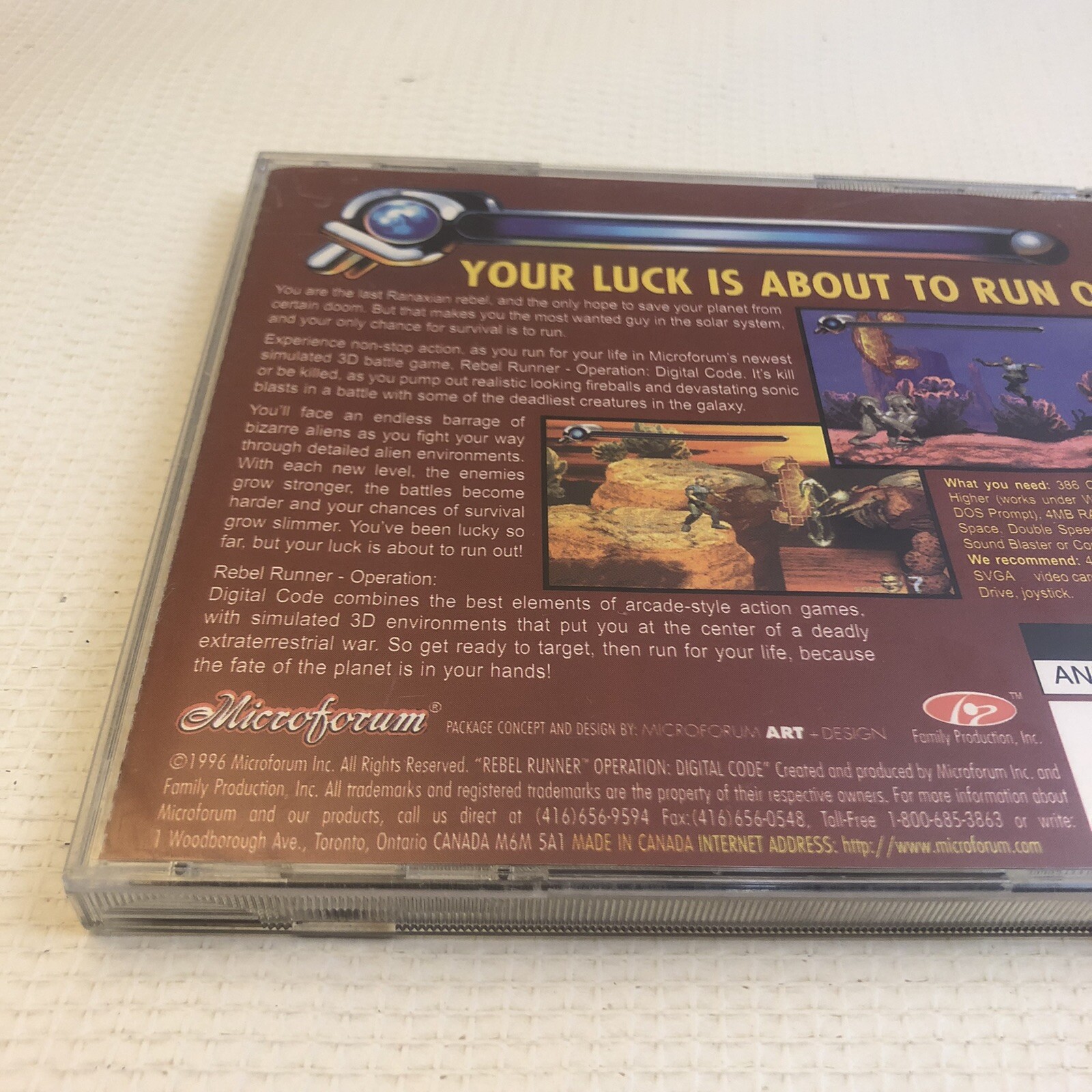 Rebel Runner Operation Digital Code PC Micro forum Family Production 1996 MS Dos