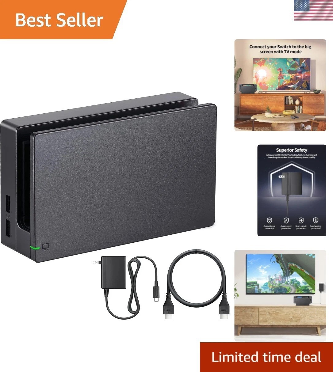 Nintendo Switch 3-in-1 Docking Station – HDMI Cable & Charger Included