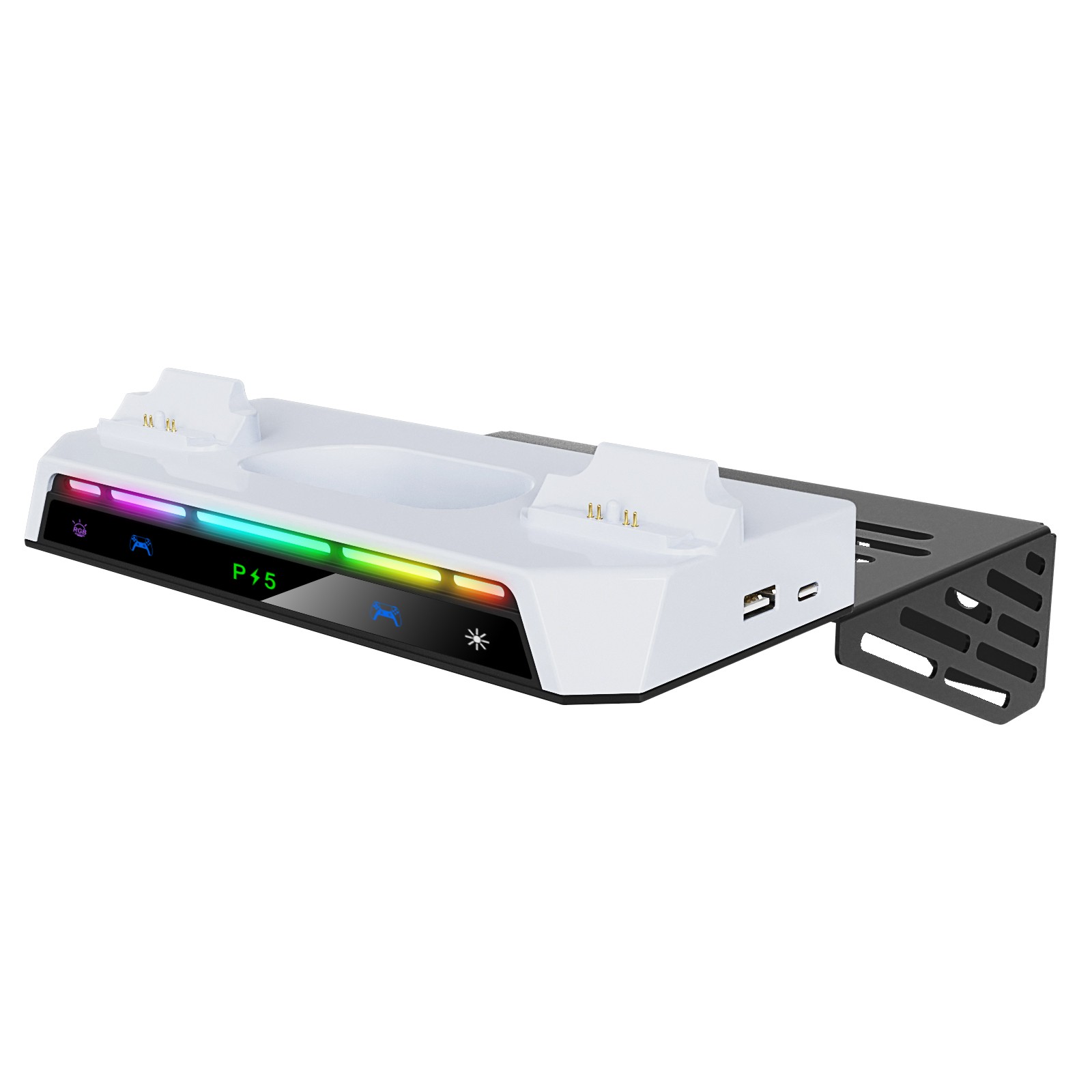 For PS5 Slim Console Wall Mount PS5 Gamepad Holder with RGB Light Triangle Stand