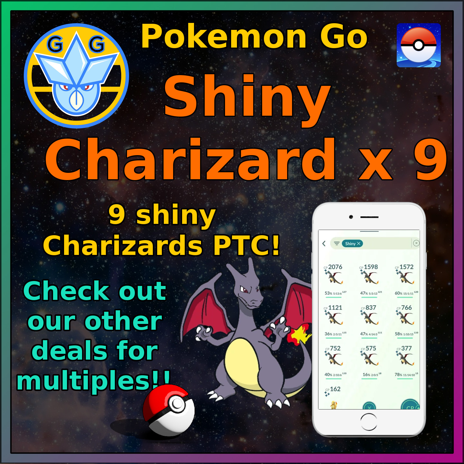 Pokémon GO – Shiny Charizard x 9! – PTC – 50-100k – Pokemon!