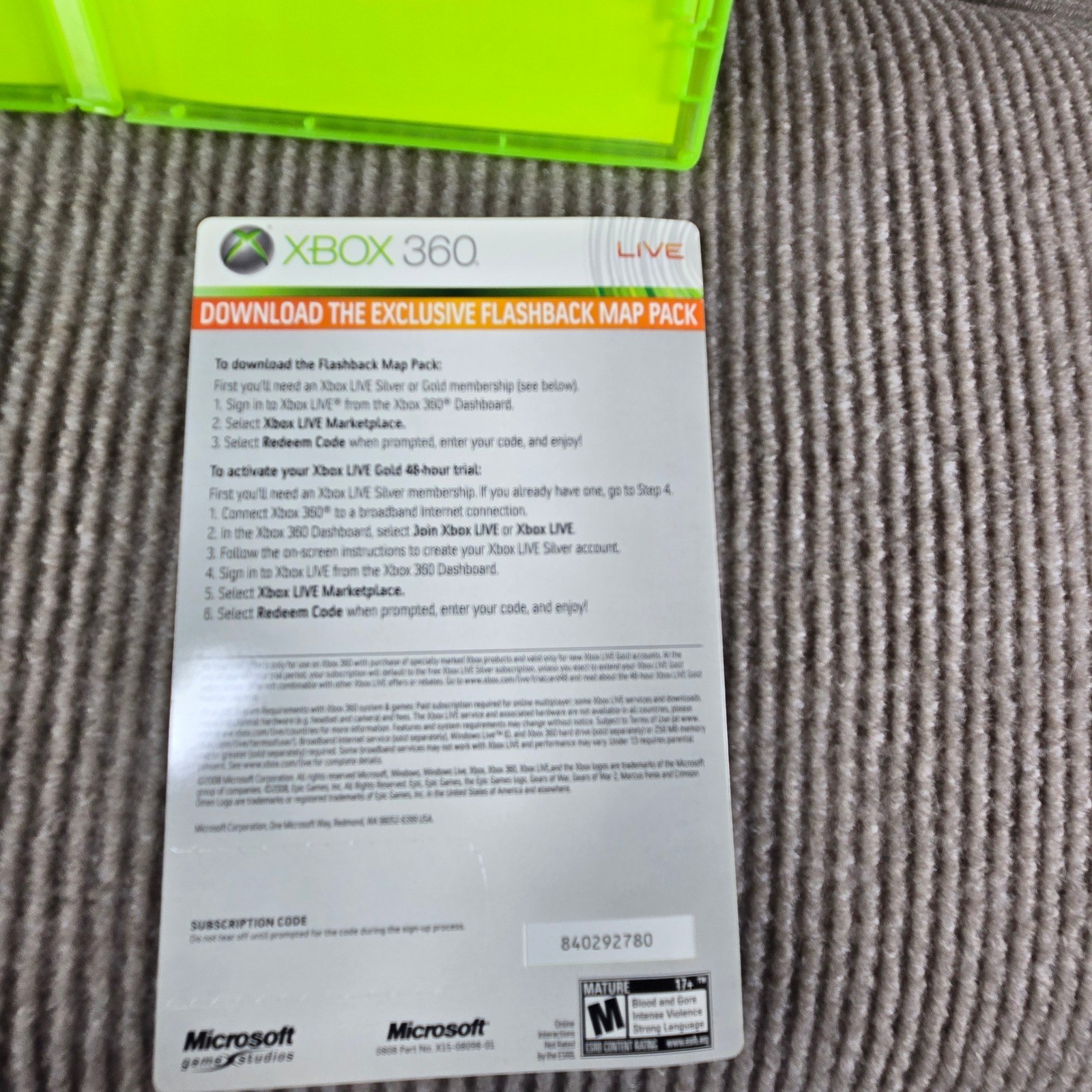Microsoft Gears of War 2 Xbox 360 Green Complete Third-Person Shooter Video Game