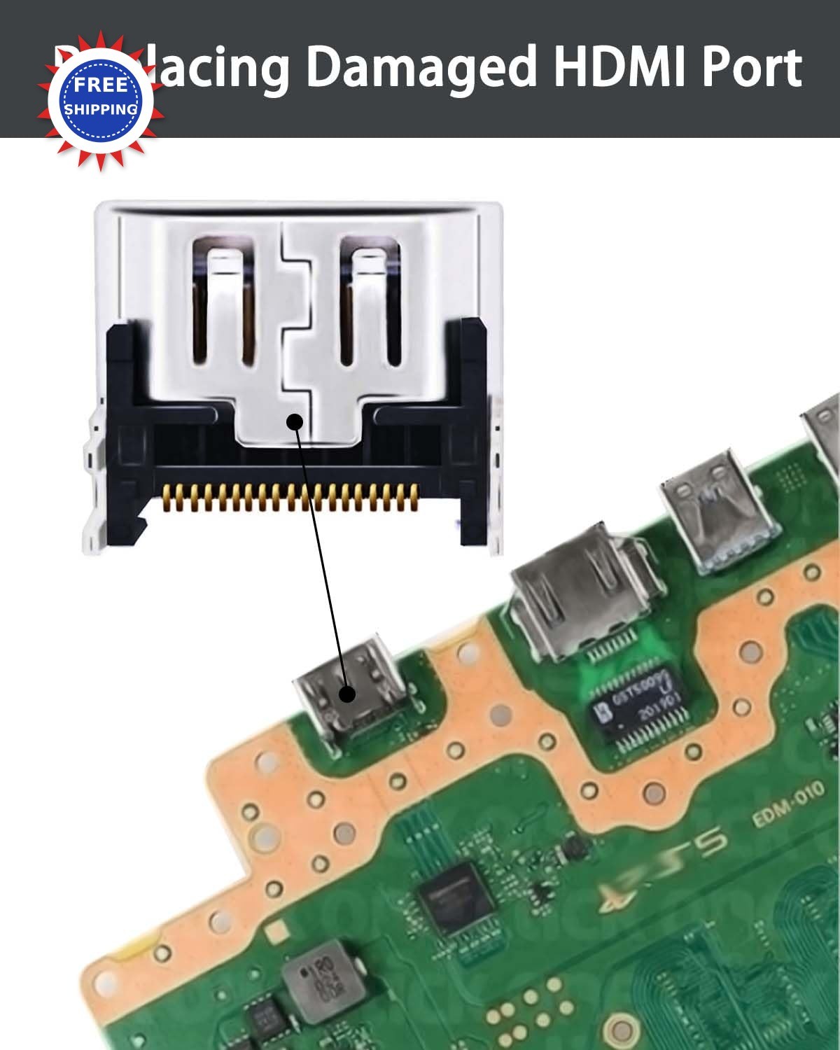 COMeap PS5 HDMI Port Replacement for Sony Playstation 5 Socket Jack Interface