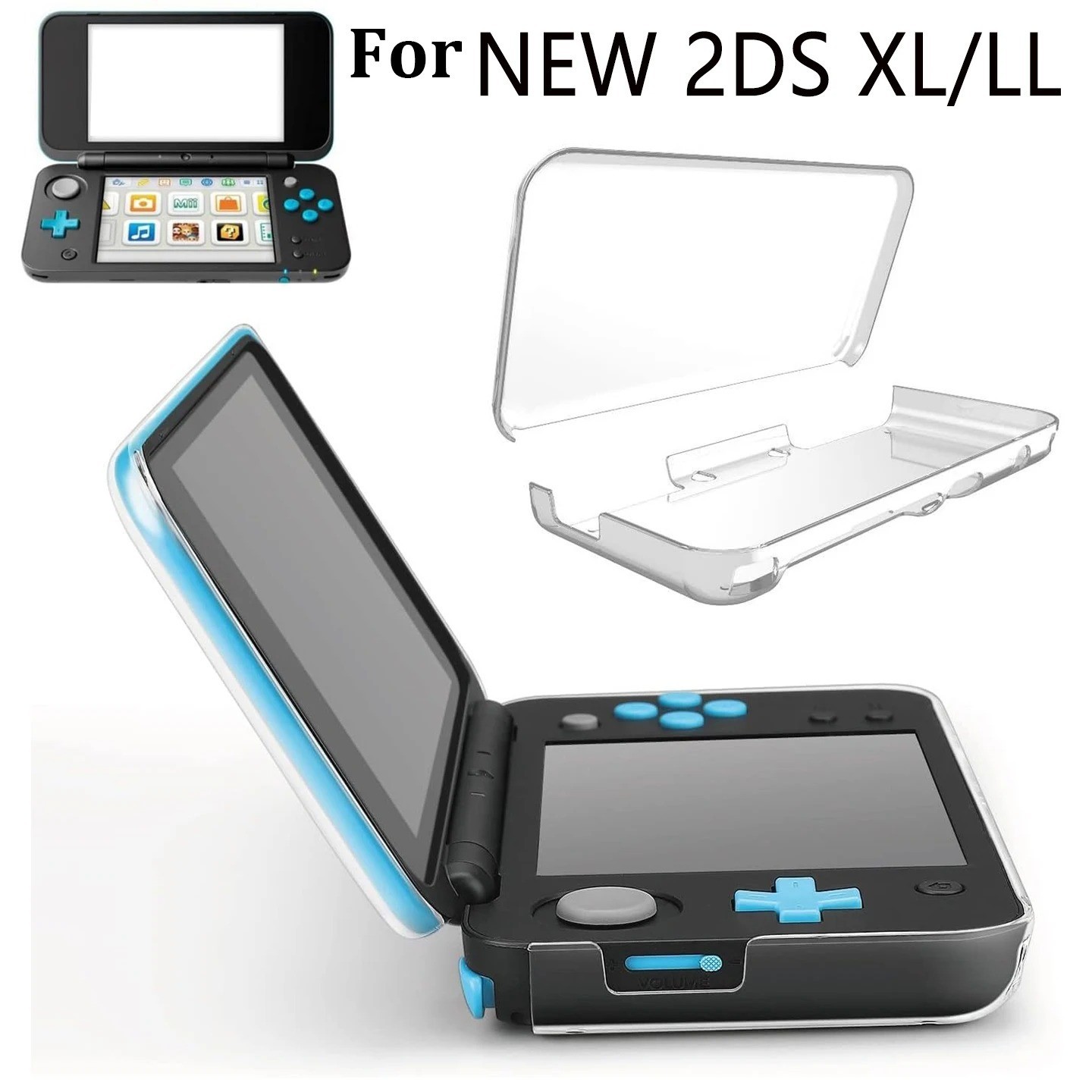 For New Nintendo 2DS XL/LL Clear Crystal Hard Shell Protective Skin Case Cover