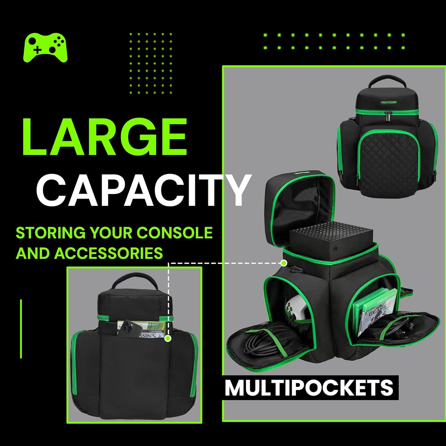 Carrying Case Compatible with Xbox Series X, Travel Bag with Multiple Storage Po