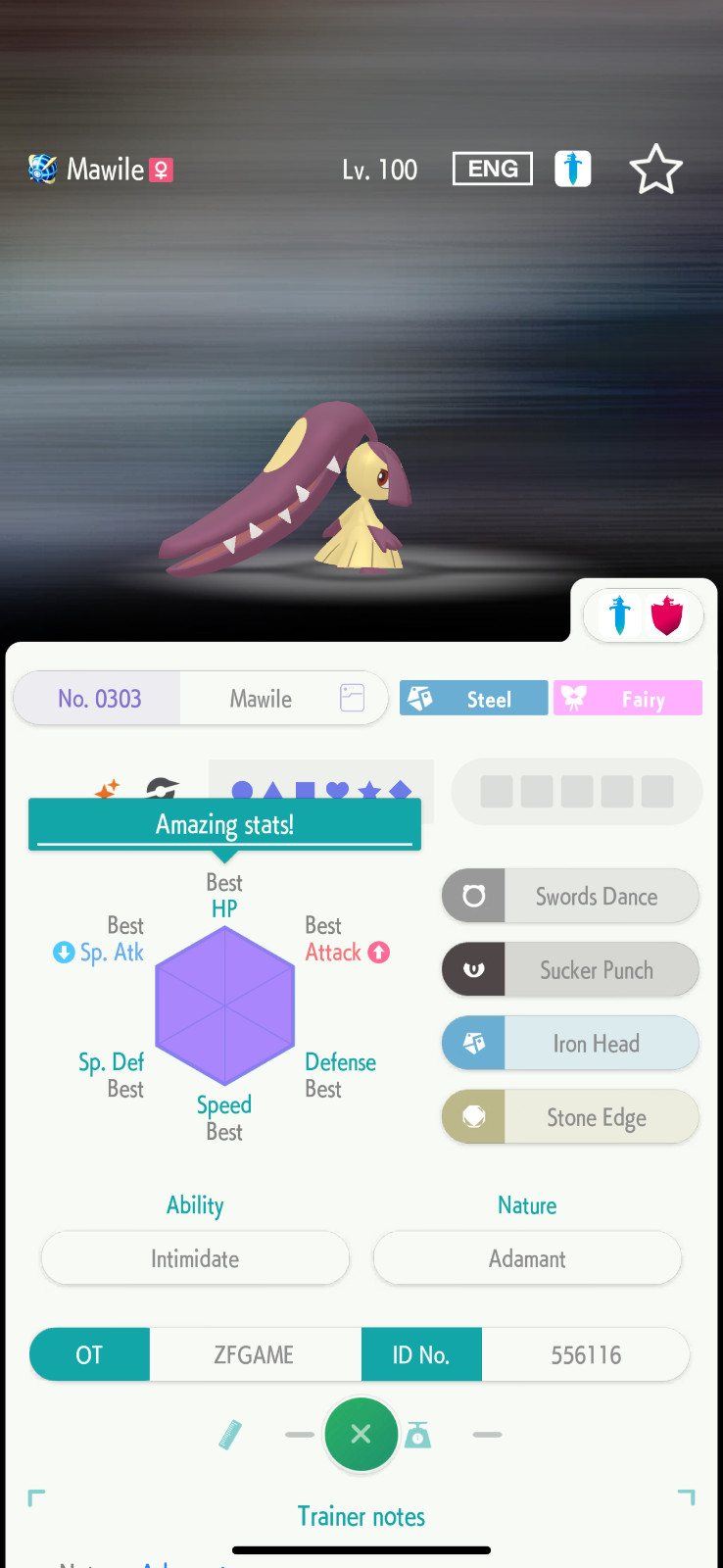 ✨6IV SHINY Mawile + EVS🚀 POKEMON HOME✨Champions✨Online delivery⚡