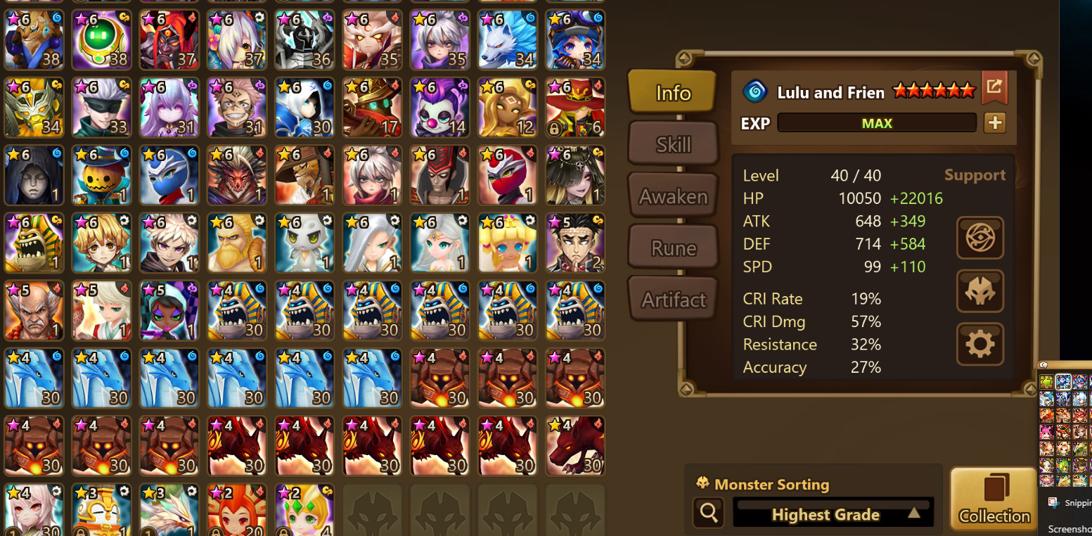 Summoners War Global Giana, Akroma, Lars, Hilda (4 LD 5s), +175 vio