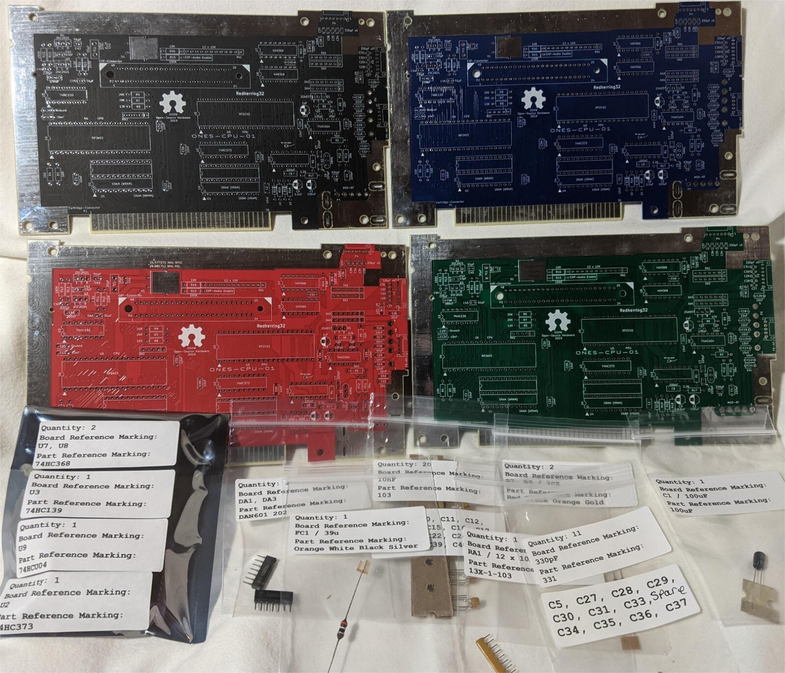 Nintendo NES OpenTendo Motherboard PCB With COMPLETE Parts Kit Choose Color New