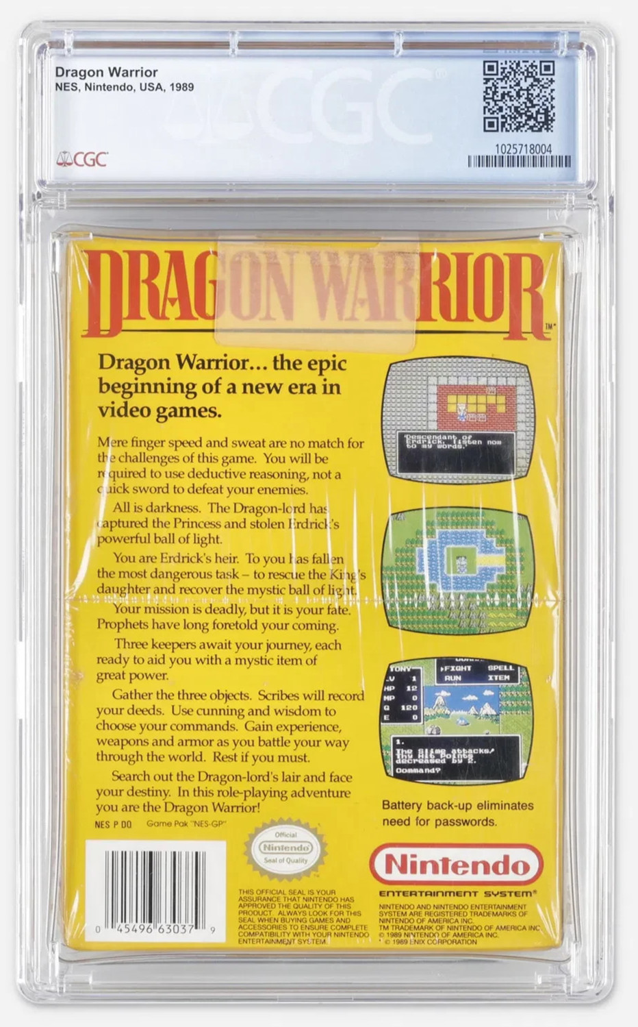 1989 Nintendo NES Dragon Warrior CGC 9.4 Sealed A+ Oval SOQ TM, Rev-A
