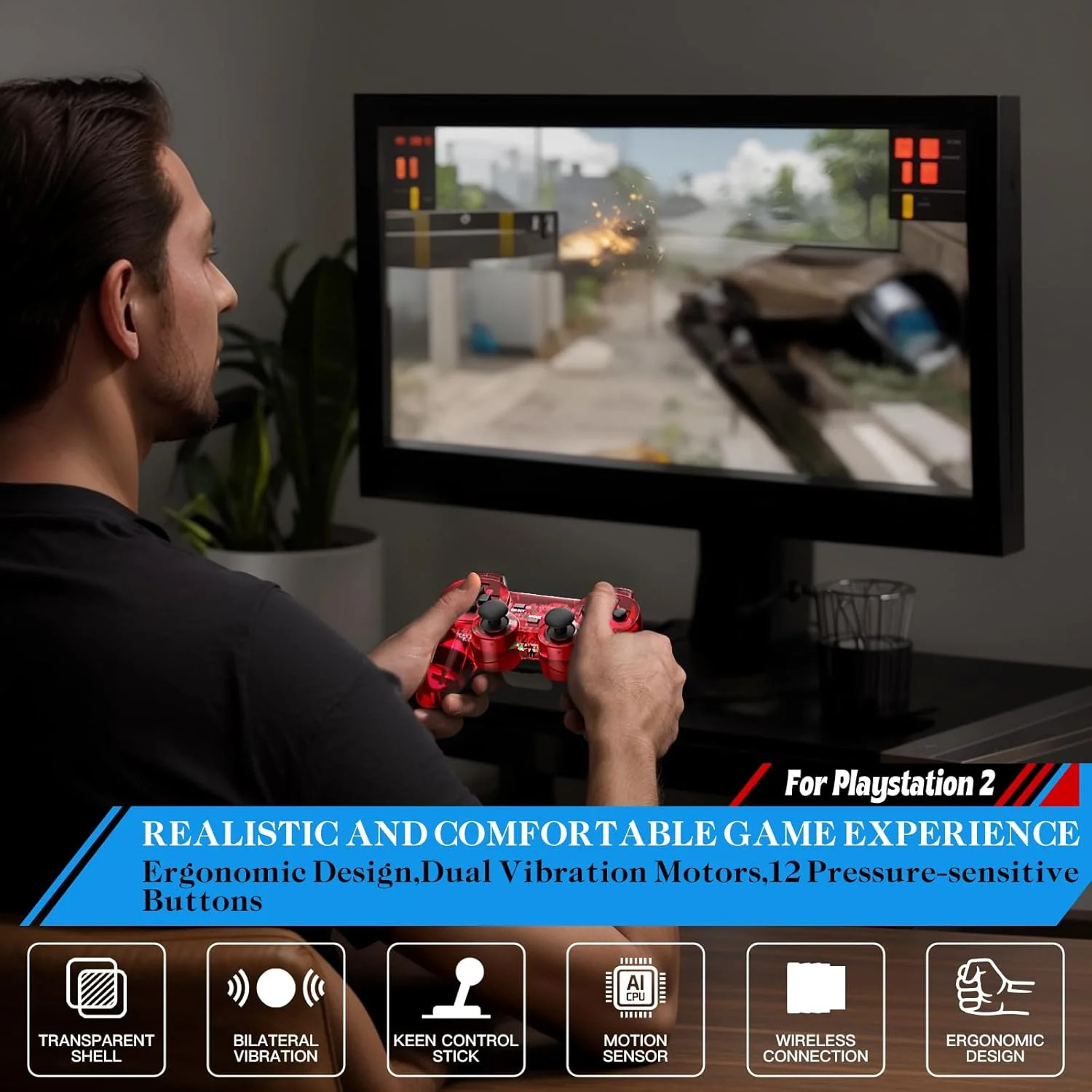 Wireless PS2 PS1 Gamepad Controller Dual Vibration USB PC Compatible Joystick