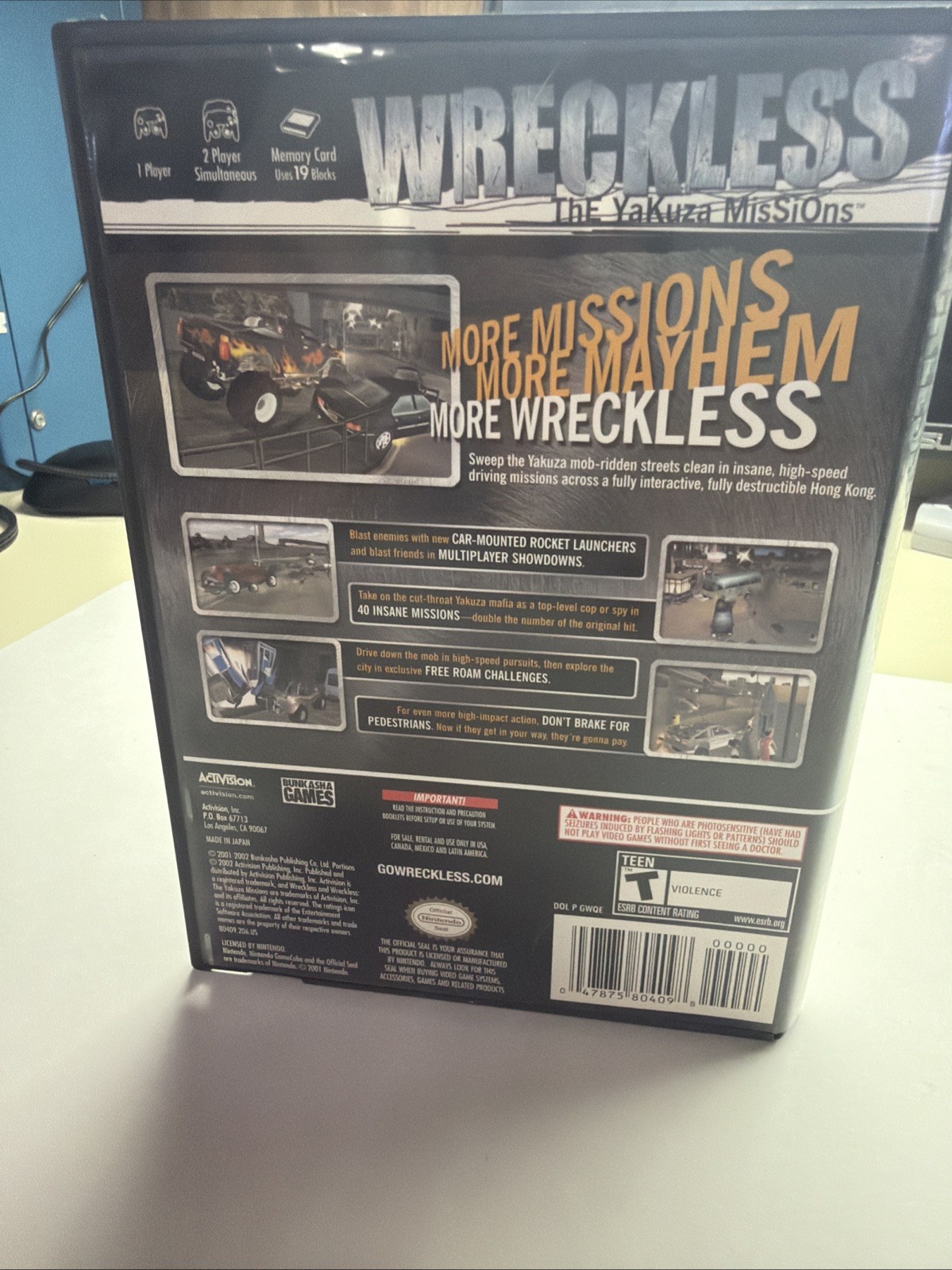 Wreckless: The Yakuza Missions (Nintendo GameCube, 2002) Complete With Manual