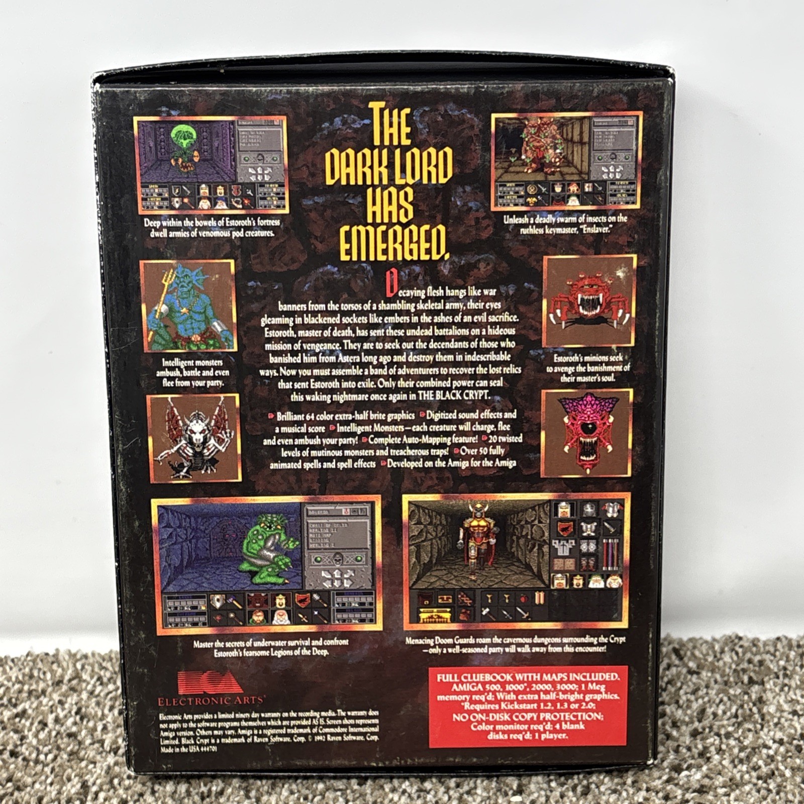 Black Crypt Commodore Amiga Big Box Game Complete CIB 3.5″ EA Untested