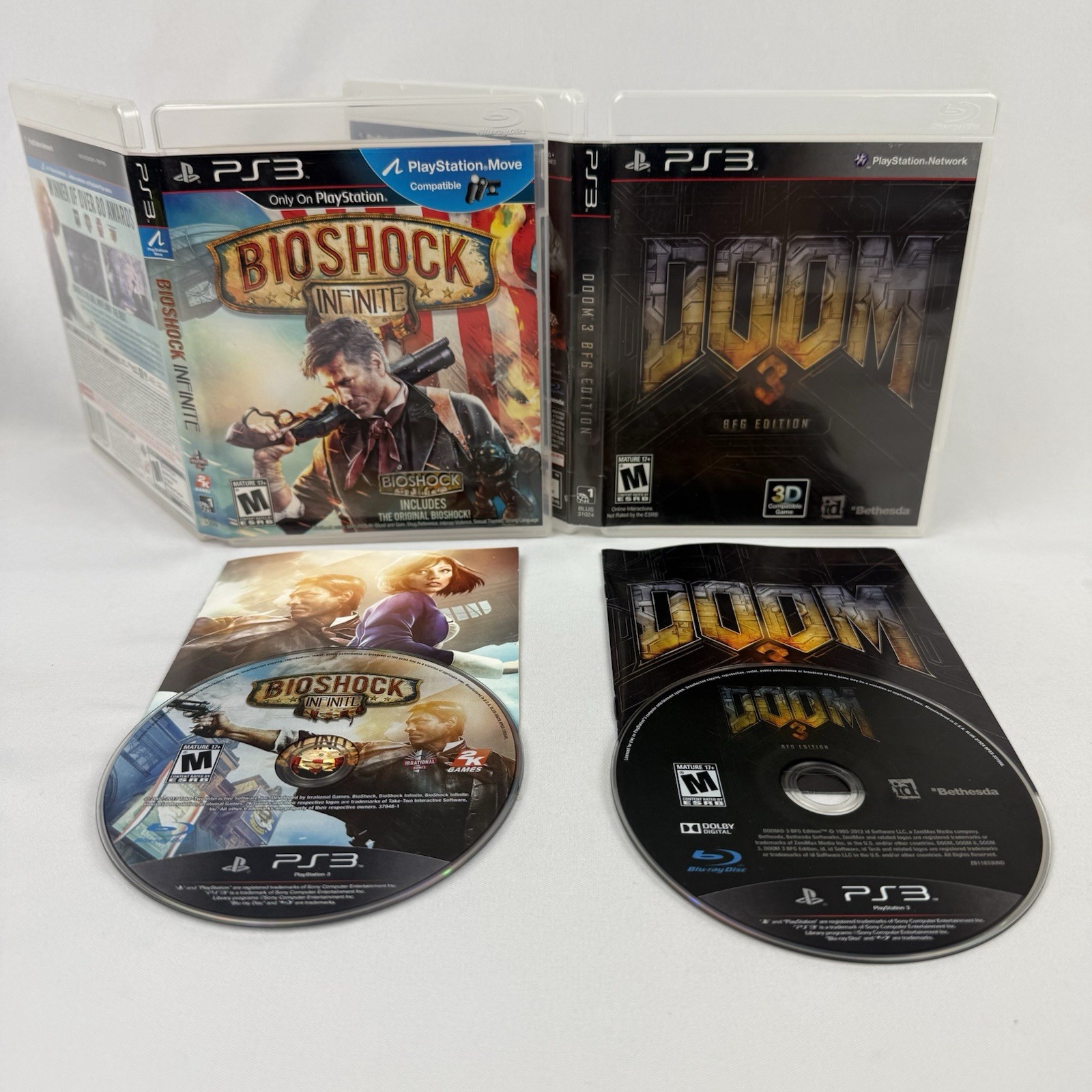 Doom 3 BFG Edition + Bioshock Infinite PS3 Games Lot Sony PlayStation CIB Tested