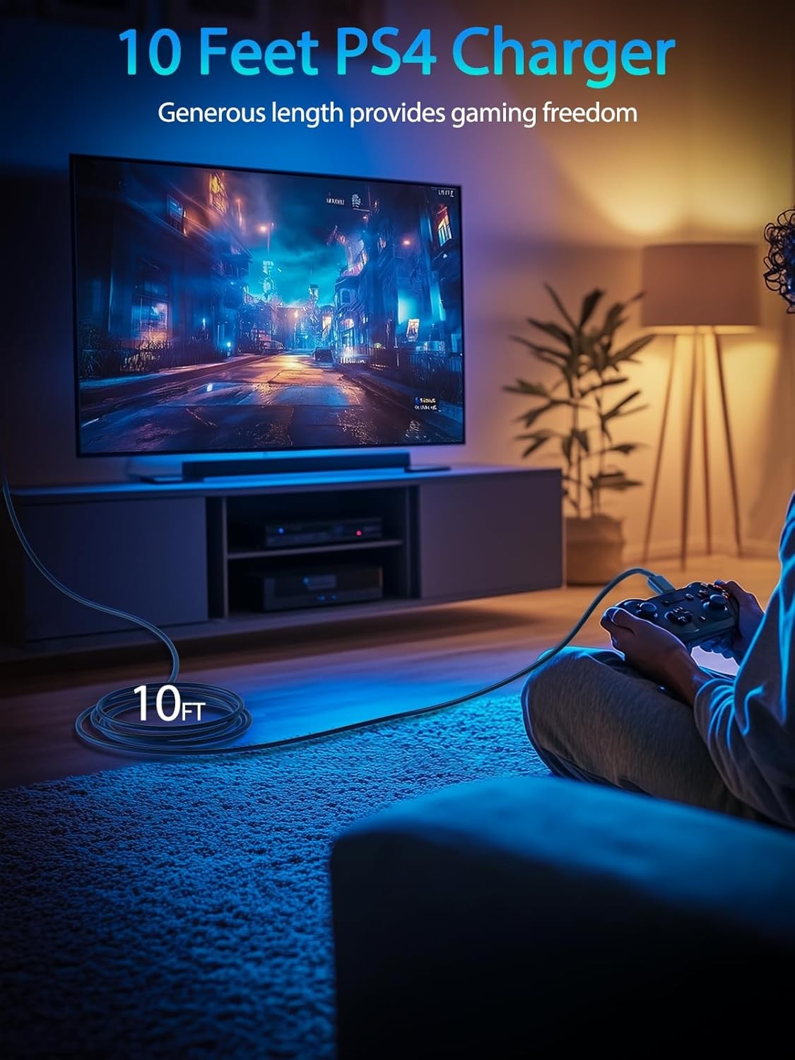 10ft PS4 Controller Charging Cable Compatible with Xbox One ,PS4 Charger Cord