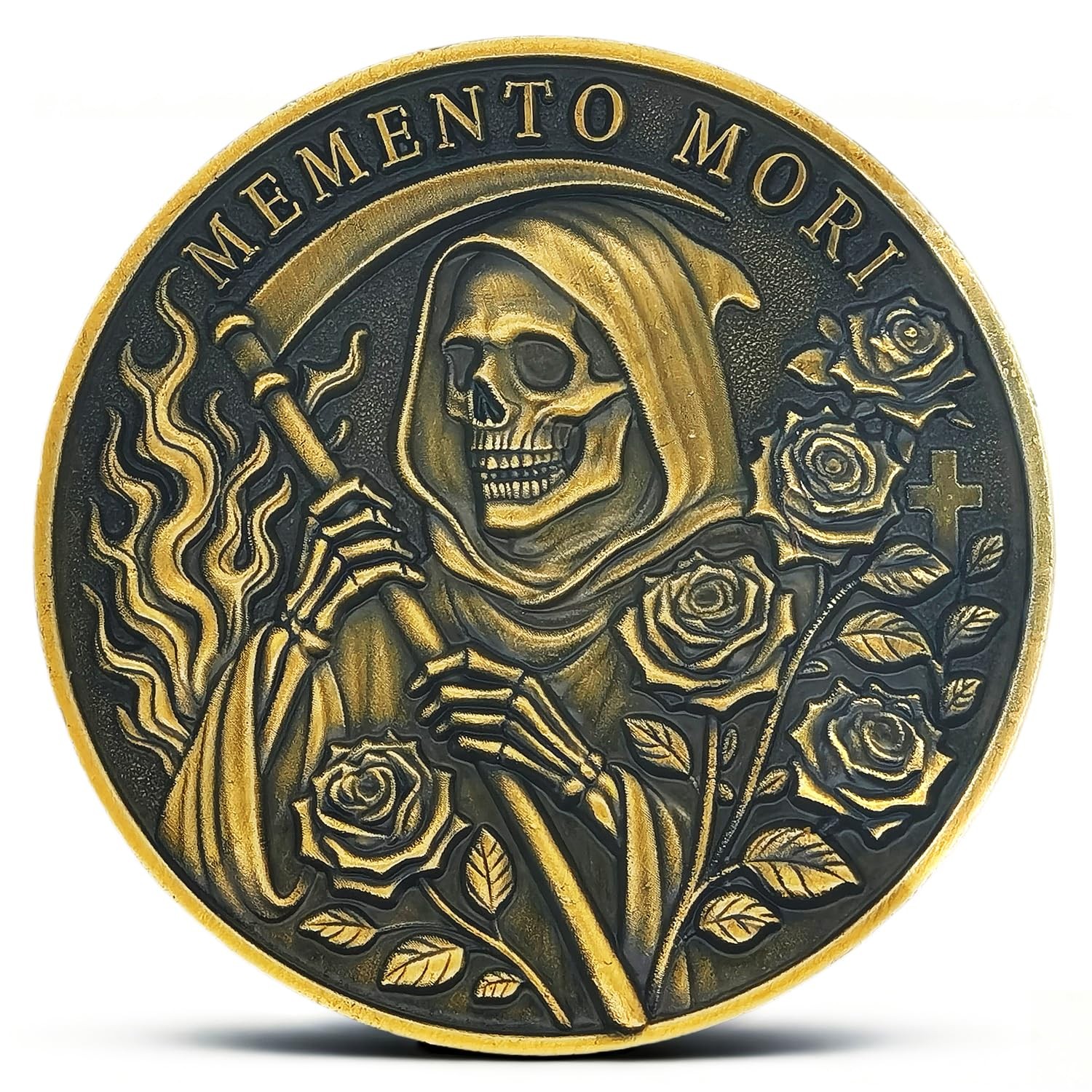 Memento Mori Coin Death Reaper Skull Challenge Coins – 1.57 Inch * 0.12