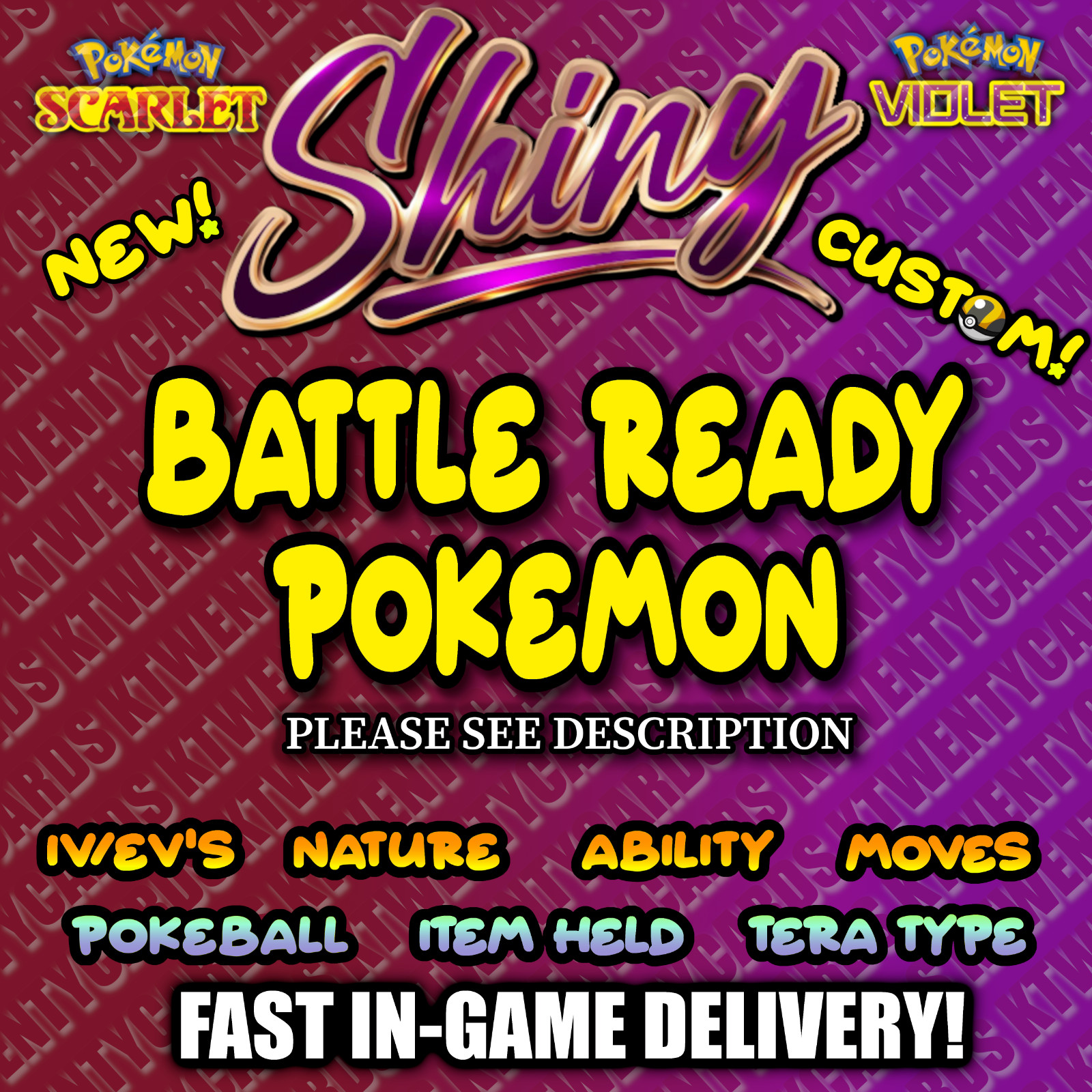 ANY BATTLE READY Pokemon Scarlet Violet SHINY 6IV EV items EVs pokeball