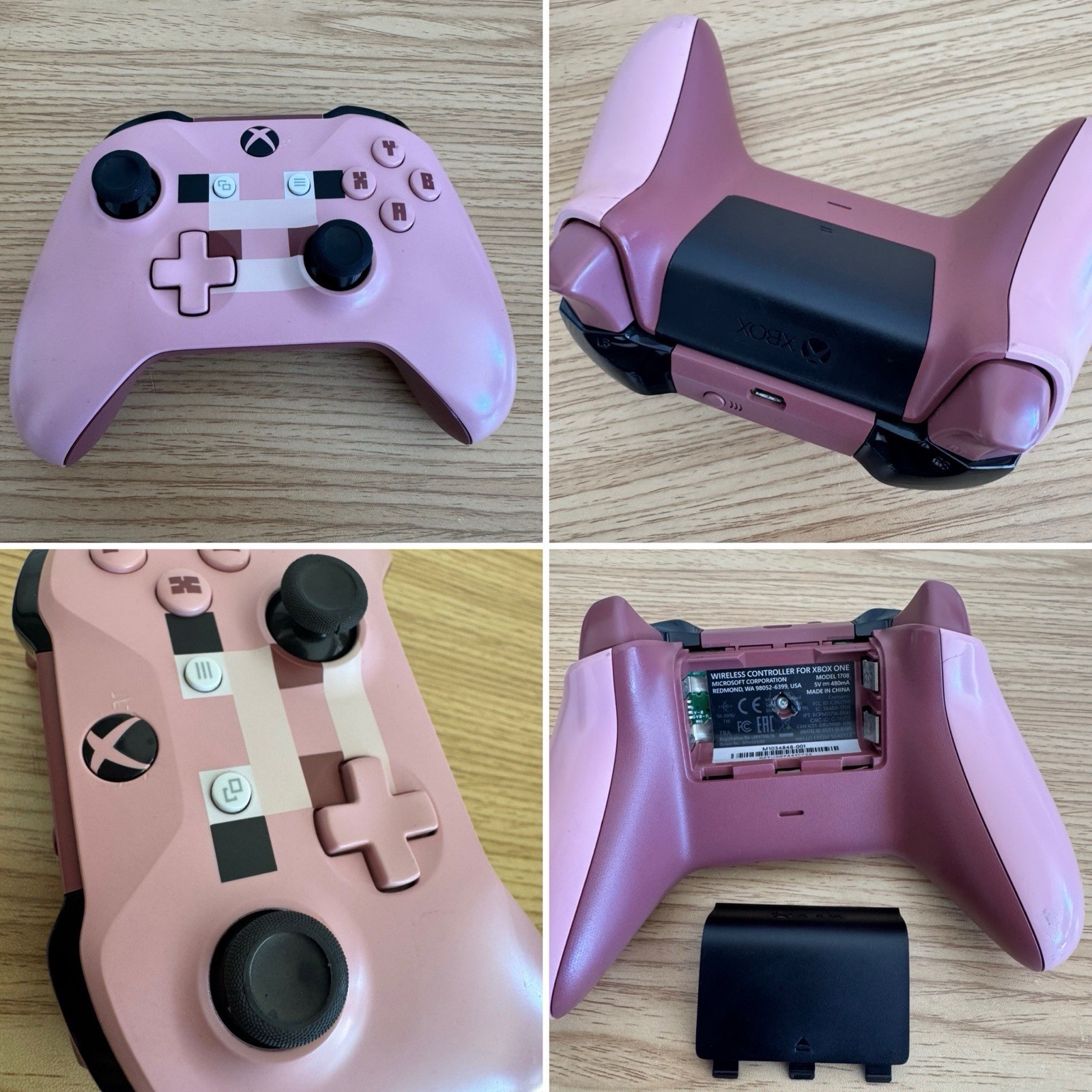 Minecraft Pig Xbox One Controller (MISSING ORIGINAL BACK BATTERY COVER) Working!