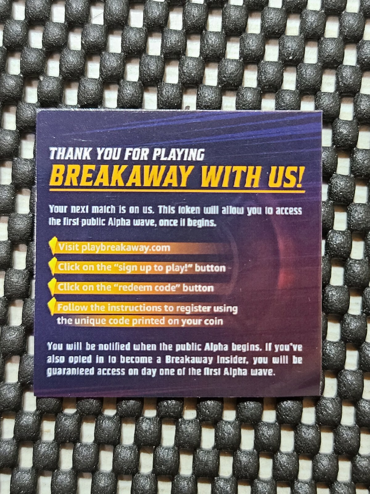 Amazon cancelled/dead video game BREAK AWAY Alpha Coin medal token promo Rare