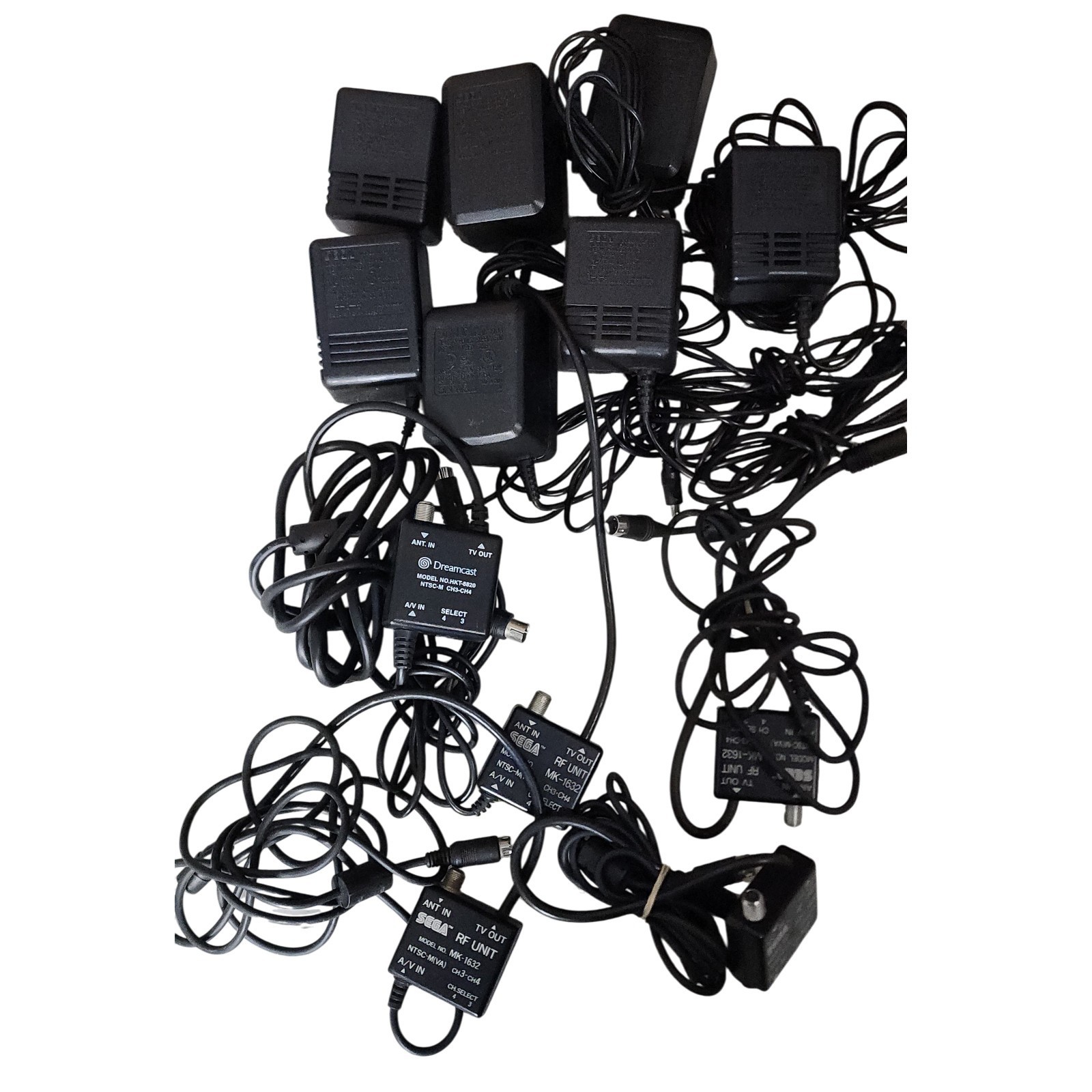 Sega Lot 7 Power Adapter and 5 RF Unit MK-1632 AV Cable Untested