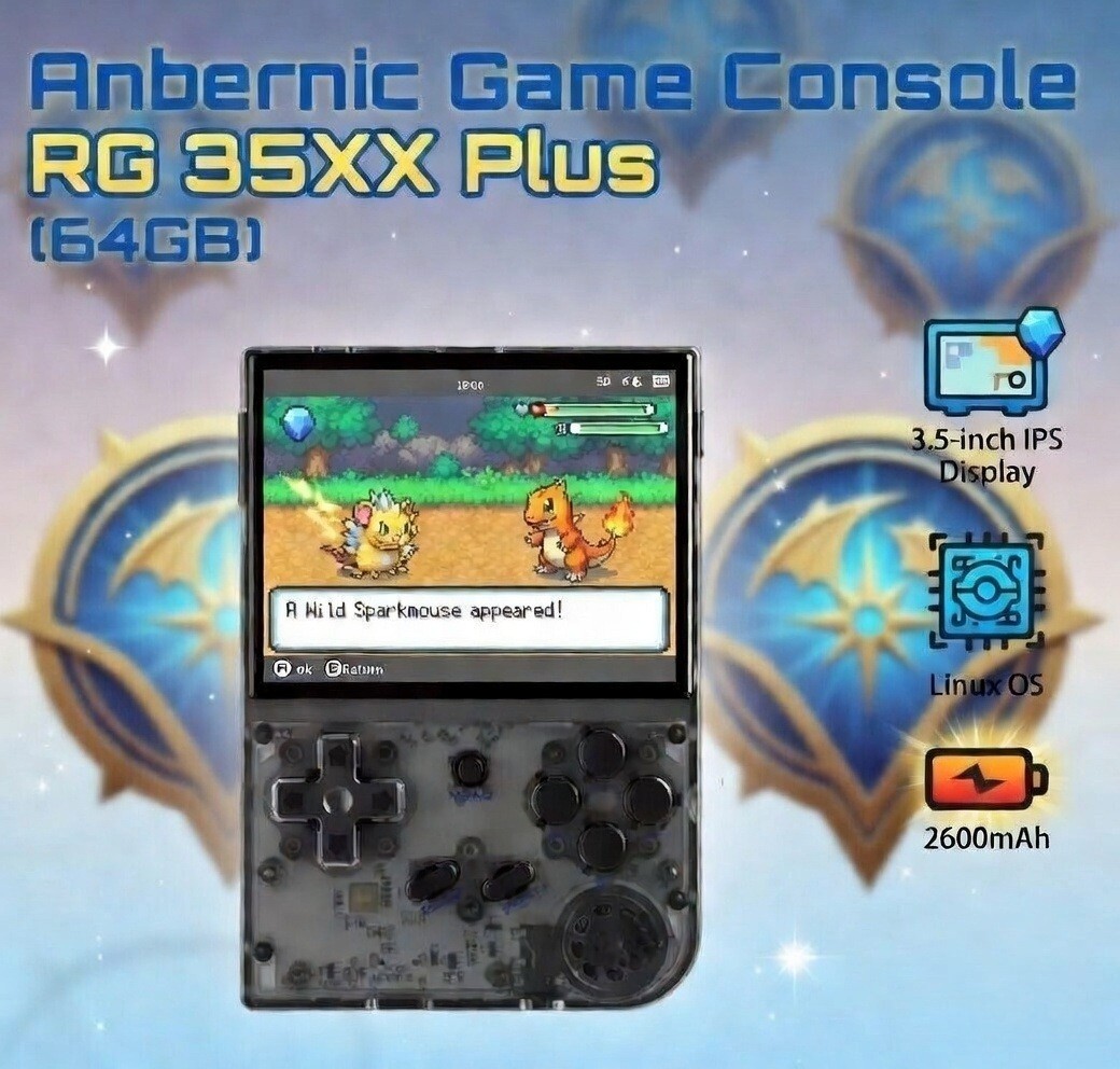 Retro Classic Gaming RG35XX Plus 64GB Clear Black Handheld Linux Quad Core