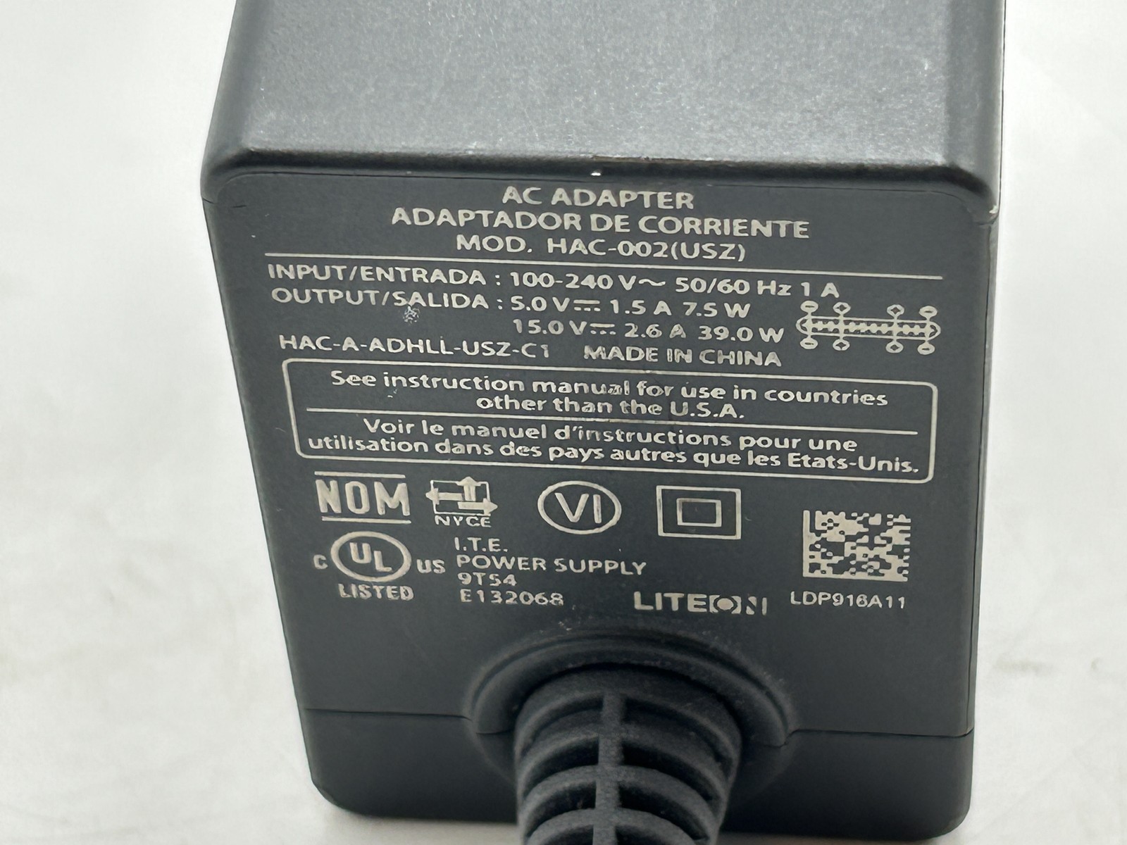 Nintendo Switch Charger AC Power Cord Plug HAC-002 Official OEM FREE SHIPPING