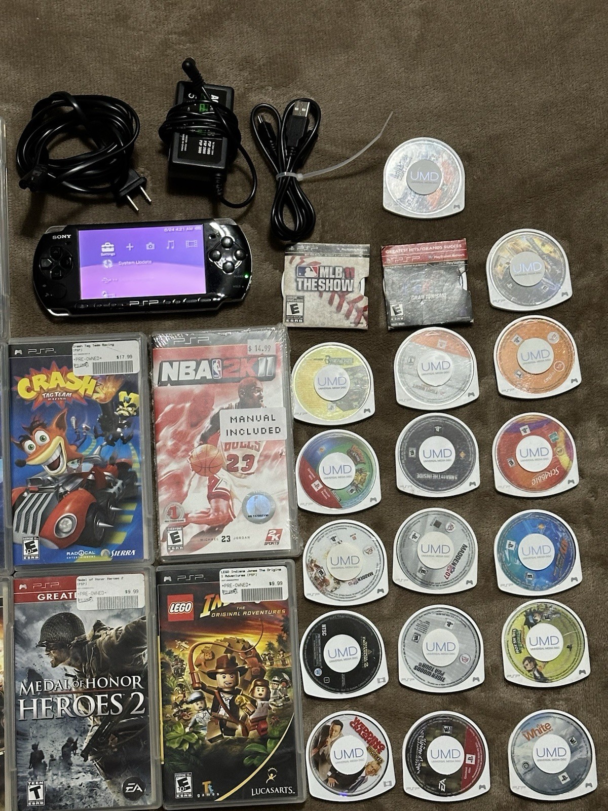Large PSP-3001 Bundle Includes 28 Games and 4 Movies. Tested and Works Great!