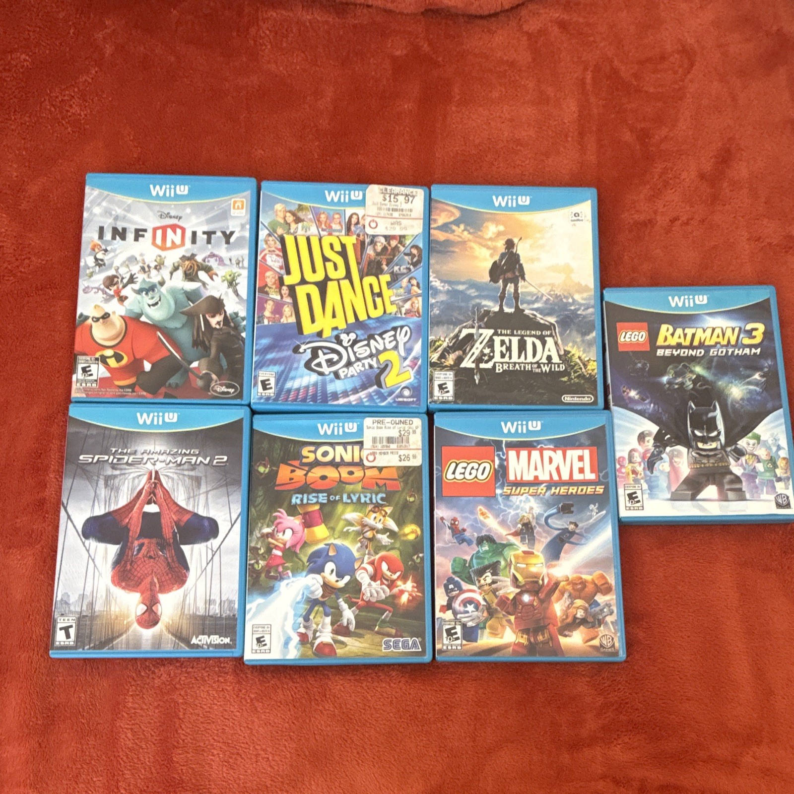Nintendo Wii U Games Lot (7) w/ Cases: Zelda BOTW, Just Dance, Sonic Boom