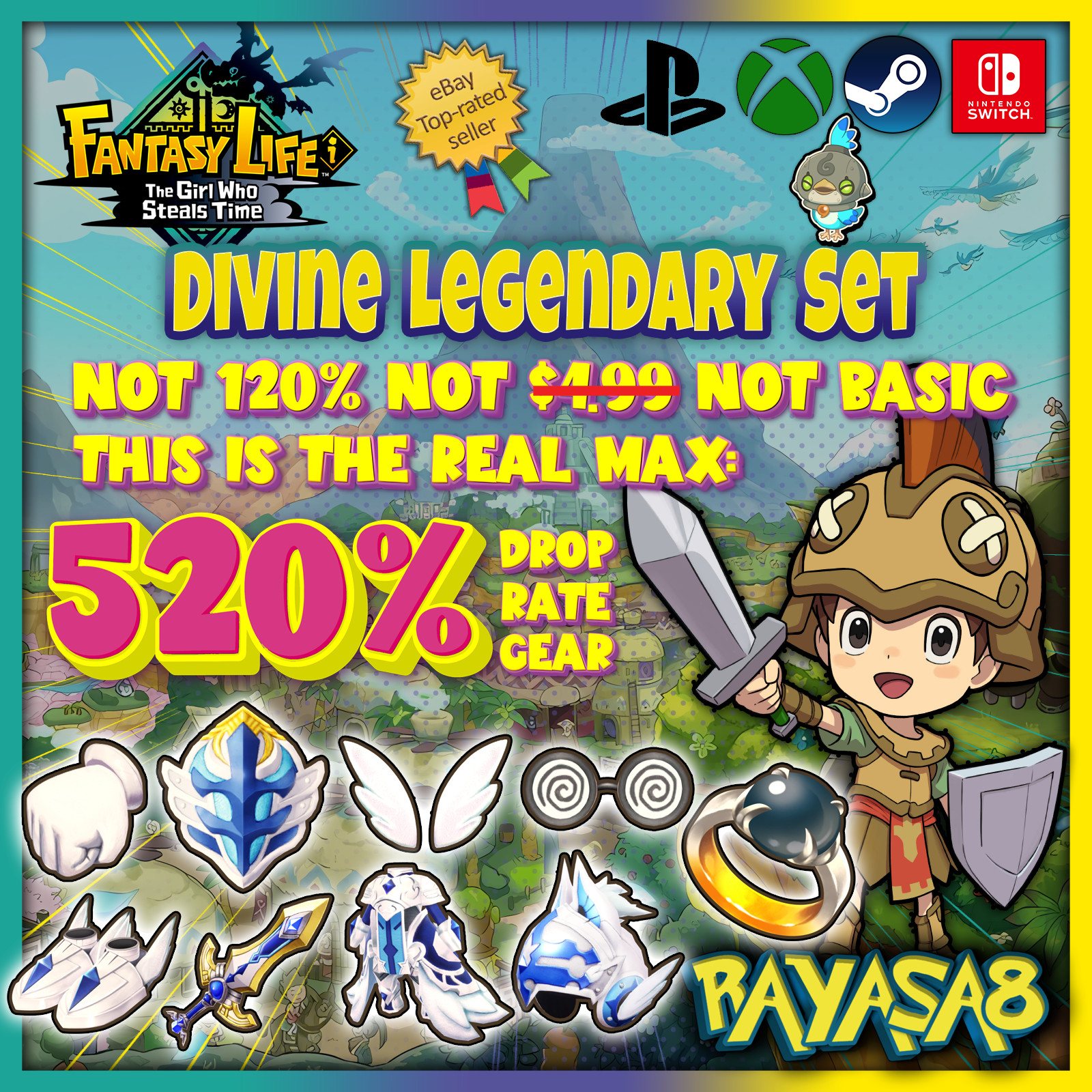 💥 Divine Legendary Set | In-Game 520% Drop Rate Gear | Fantasy Life i