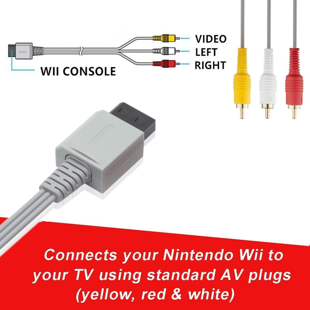 Versatile 6FT AV Cable for Wii/Wii U – Connects to TV and Monitors Easily