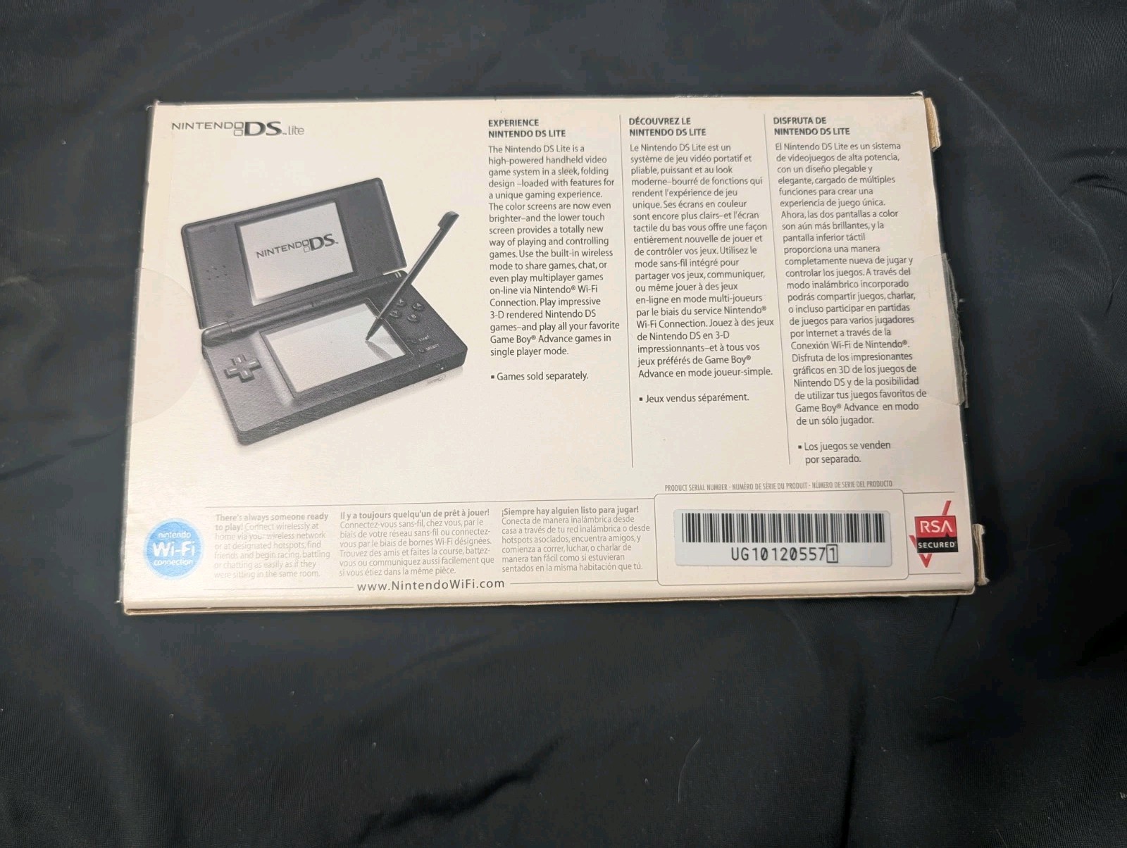 Nintendo DS Lite Onyx Black Handheld Console CIB Original Box Manuals