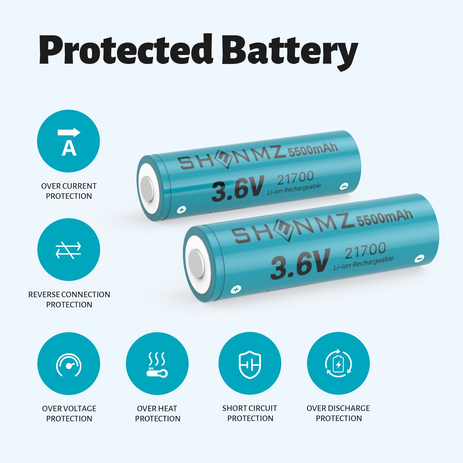 2 Pack 21700 Rechargeable 3.6V 5500mAh Battery with Box for flashlights