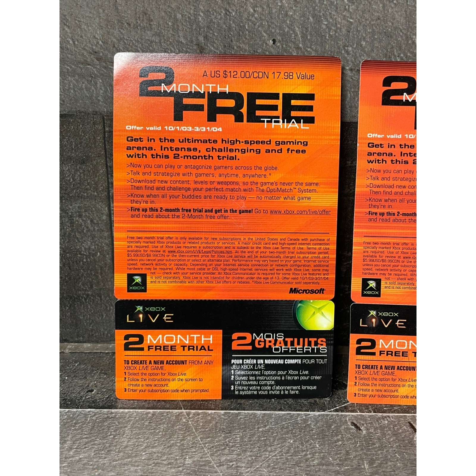 Xbox Live 2 Month Free Trial Subscription Cards Microsoft EXPIRED/UNSCRATCHED