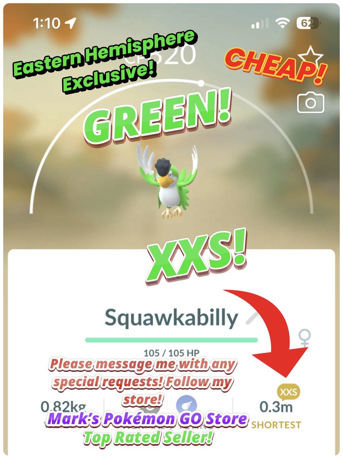 Pokémon🟢XXS Green Squawkabilly🟢Eastern Hemisphere Exclusive!🟢TRA-DE🟢Go