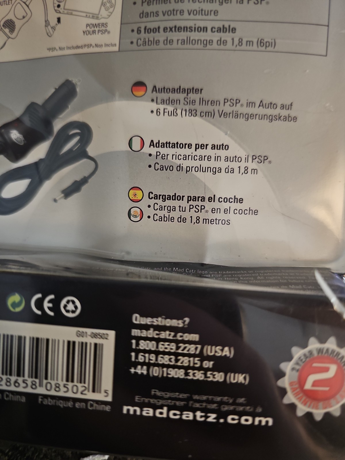 Mad Catz PSP Car Charger Car Adapter 8502 For Playstation PSP Model 08502 6 Foot