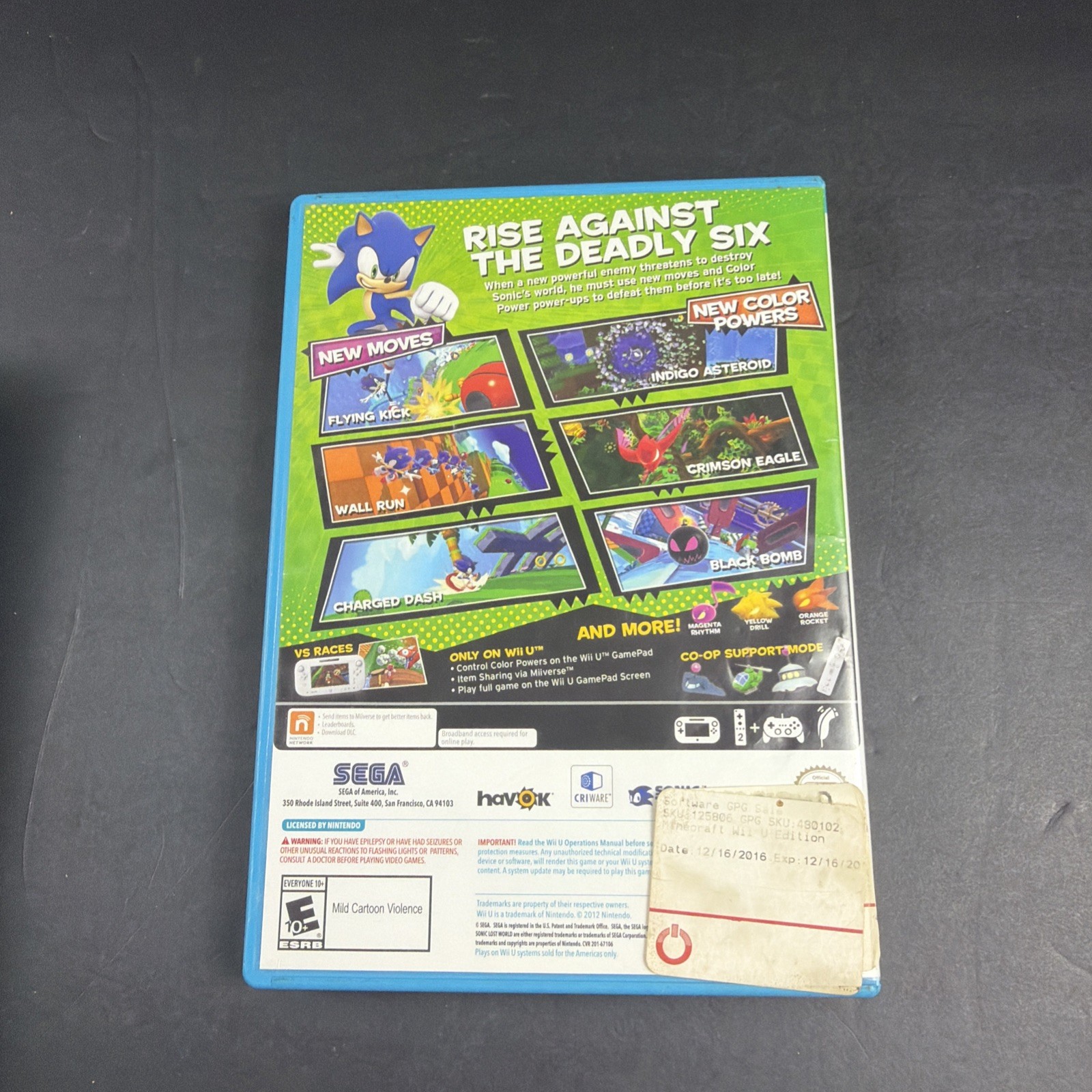 Sonic Lost World Nintendo Wii U 2013 Action Adventure Game Mint Disc