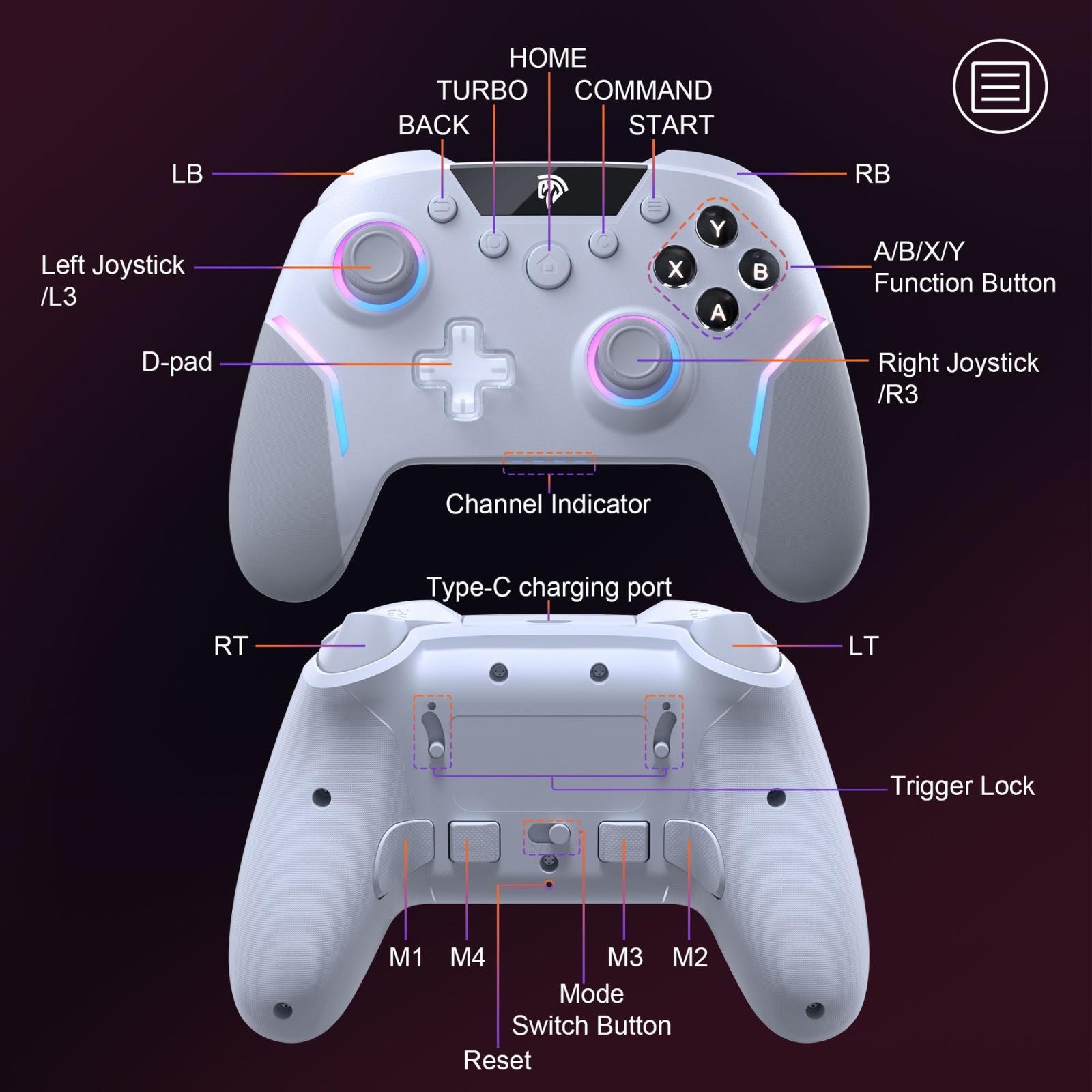 Controlador RGB inalámbrico mejorado EasySMX X20 para PC/NS/TV/teléfono