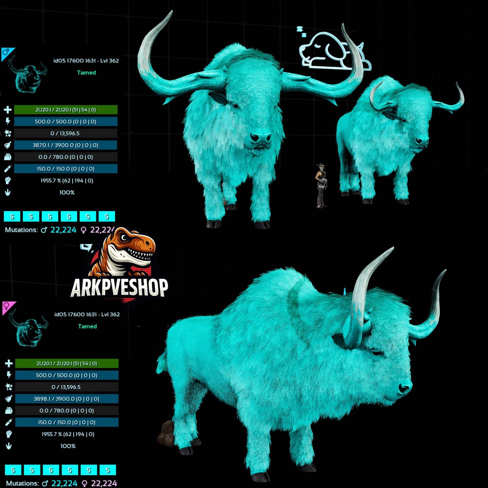 ASA PVE 🦖ARK Survival Ascended Bison 362Lvl 1955.7% Melee