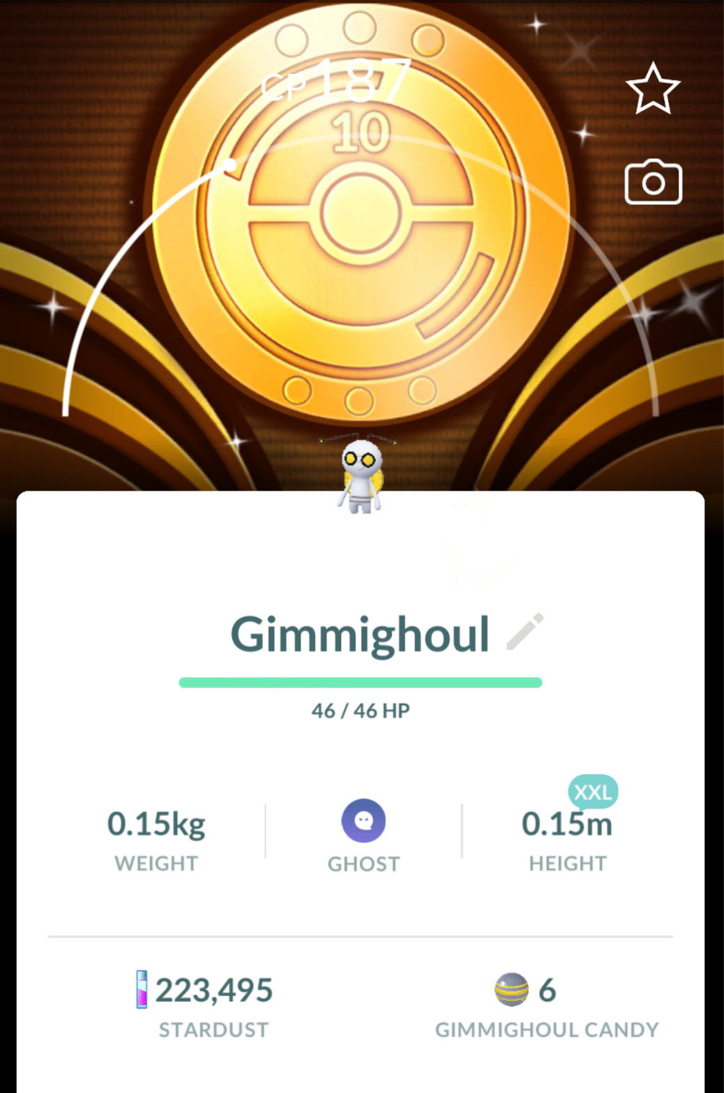 Shiny Gimmighoul 10 th ( 10th Anniversary Coin) size XXL – Trade 0r PTCs