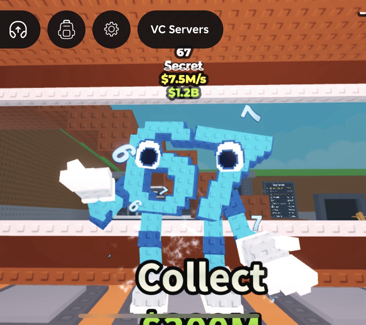 VC Servers Secret 67 Video Game Screenshot with Character Collect $7.5M/s $1.2B