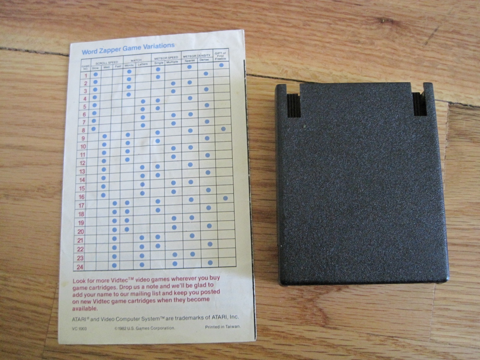 VIDTEC 1982 Word Zapper Video Game w Flyer Vintage