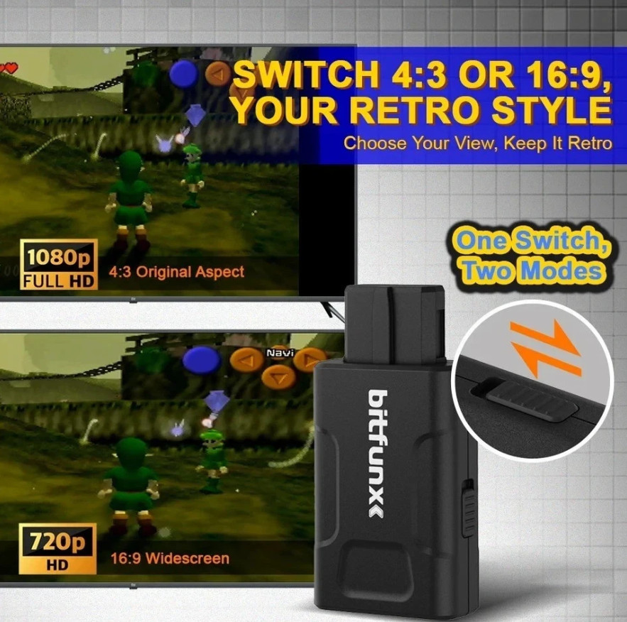 Bitfunx N64 HDMI Adapter 720P 1080P HD Converter Upscale N64 SNES SFC GameCube