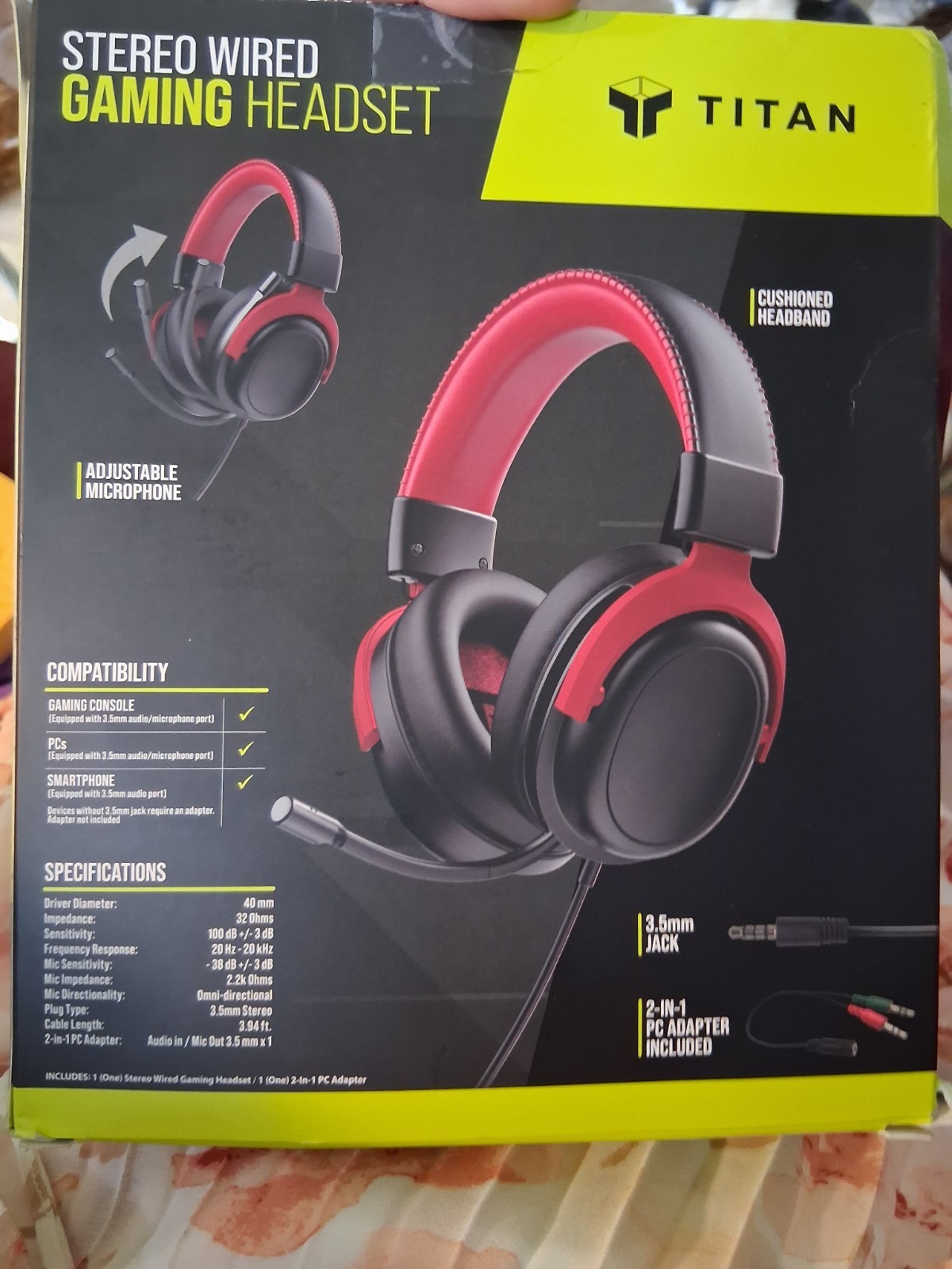 Titan Stereo Wired Gaming Headset, 3.5mm Jack, Adjustable Headband, Black