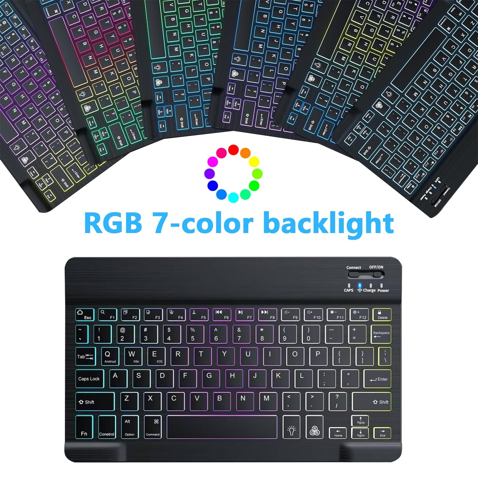 Bluetooth Keyboard and Mouse Combo for iPad with 7-Color Black